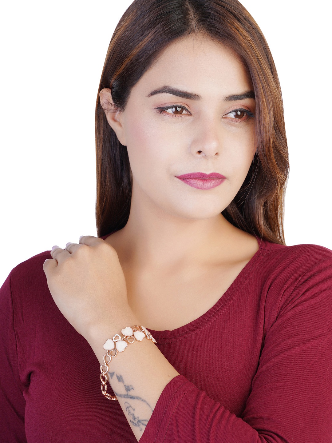 

Estele Women Gold-Plated Grey Enamel With White American Diamond Stone Bracelet