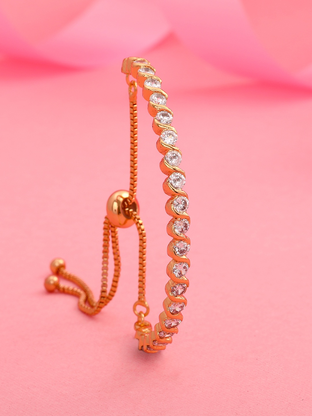 

Estele Gold-Plated & White American Diamond Studded Wraparound Bracelet