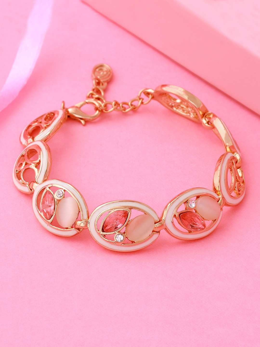 

Estele Gold-Plated Pink & White American Diamond-Studded Link Bracelet