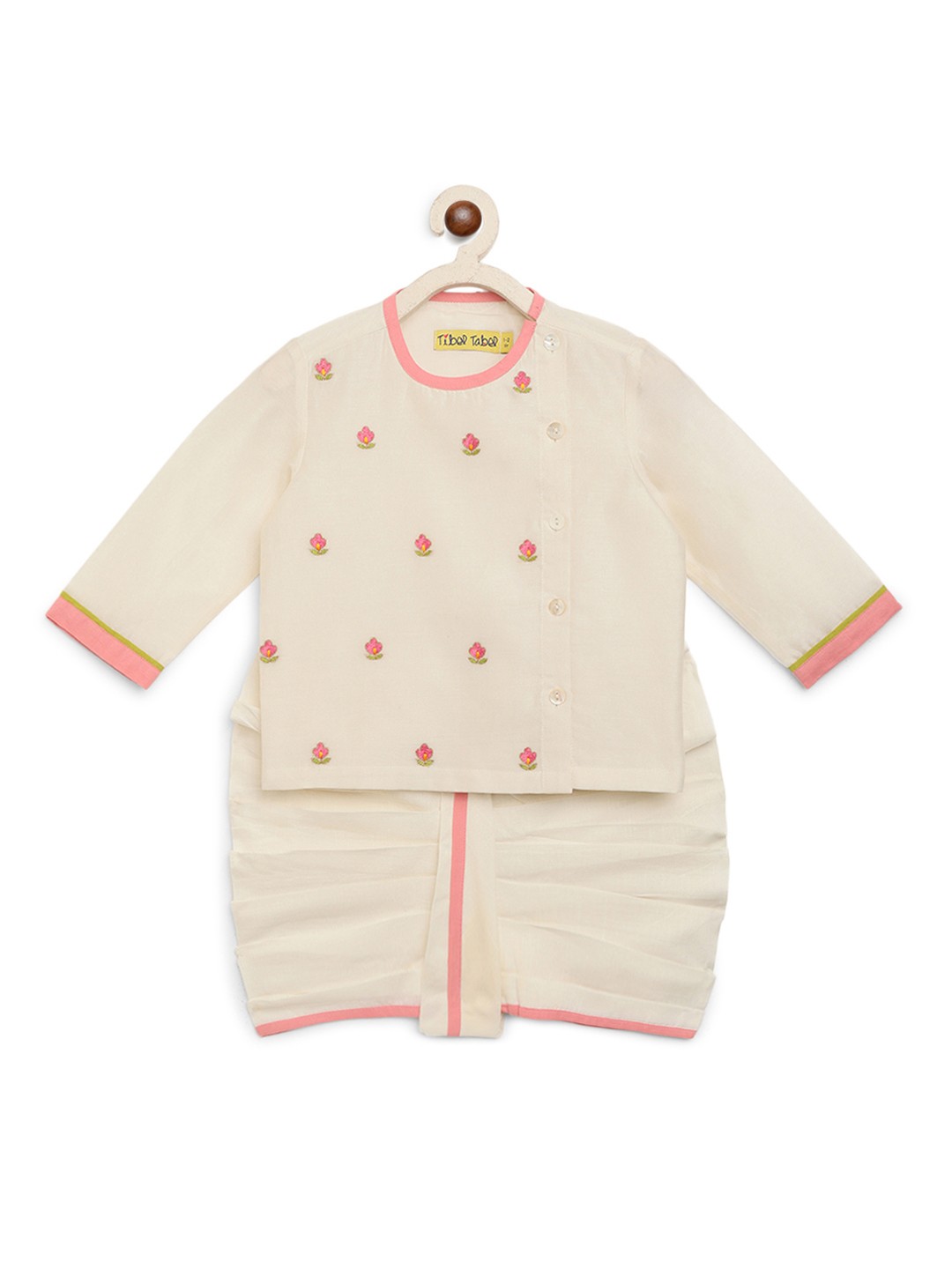 

Tiber Taber Boys Cream-Coloured Embroidered Kurta with Dhoti Pants