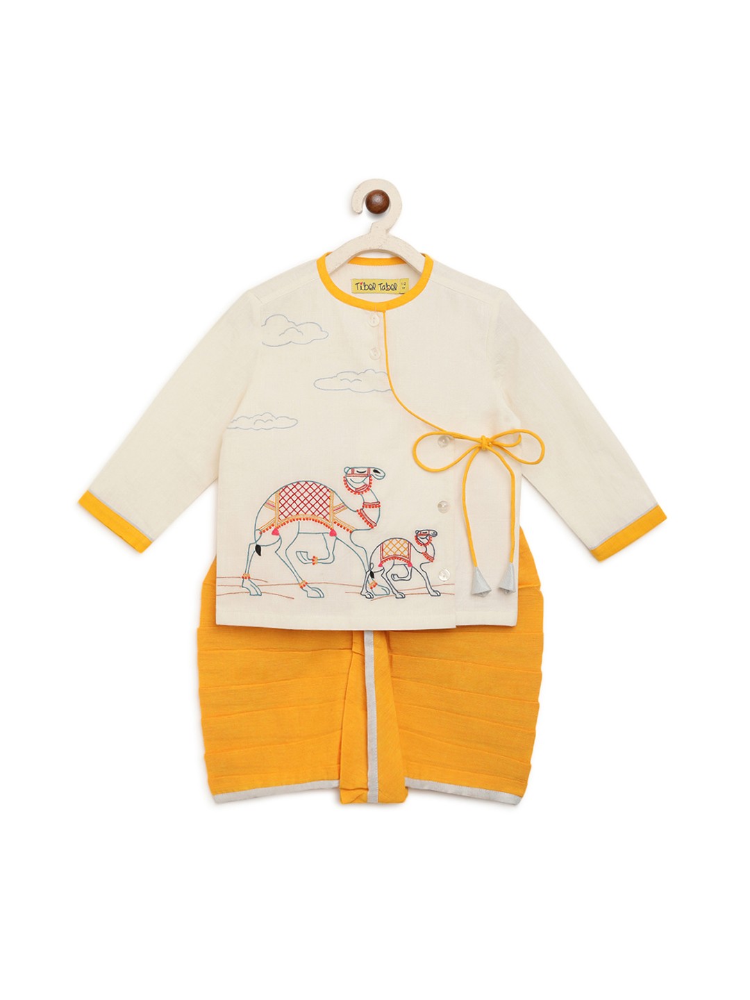 

Tiber Taber Boys Cream-Coloured & Orange Embroidered Kurta with Dhoti Pants