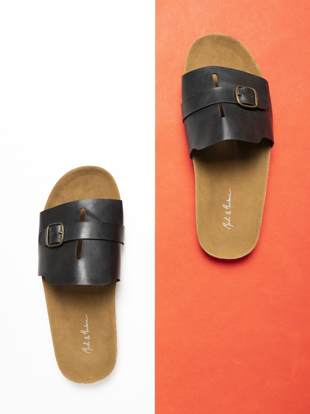 

Mast & Harbour Men Black Leather Flip-Flops