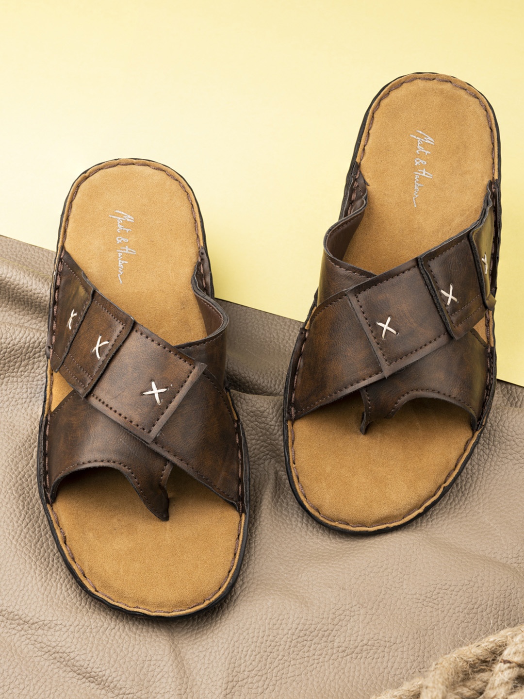 

Mast & Harbour Men Brown Leather Comfort Sandals