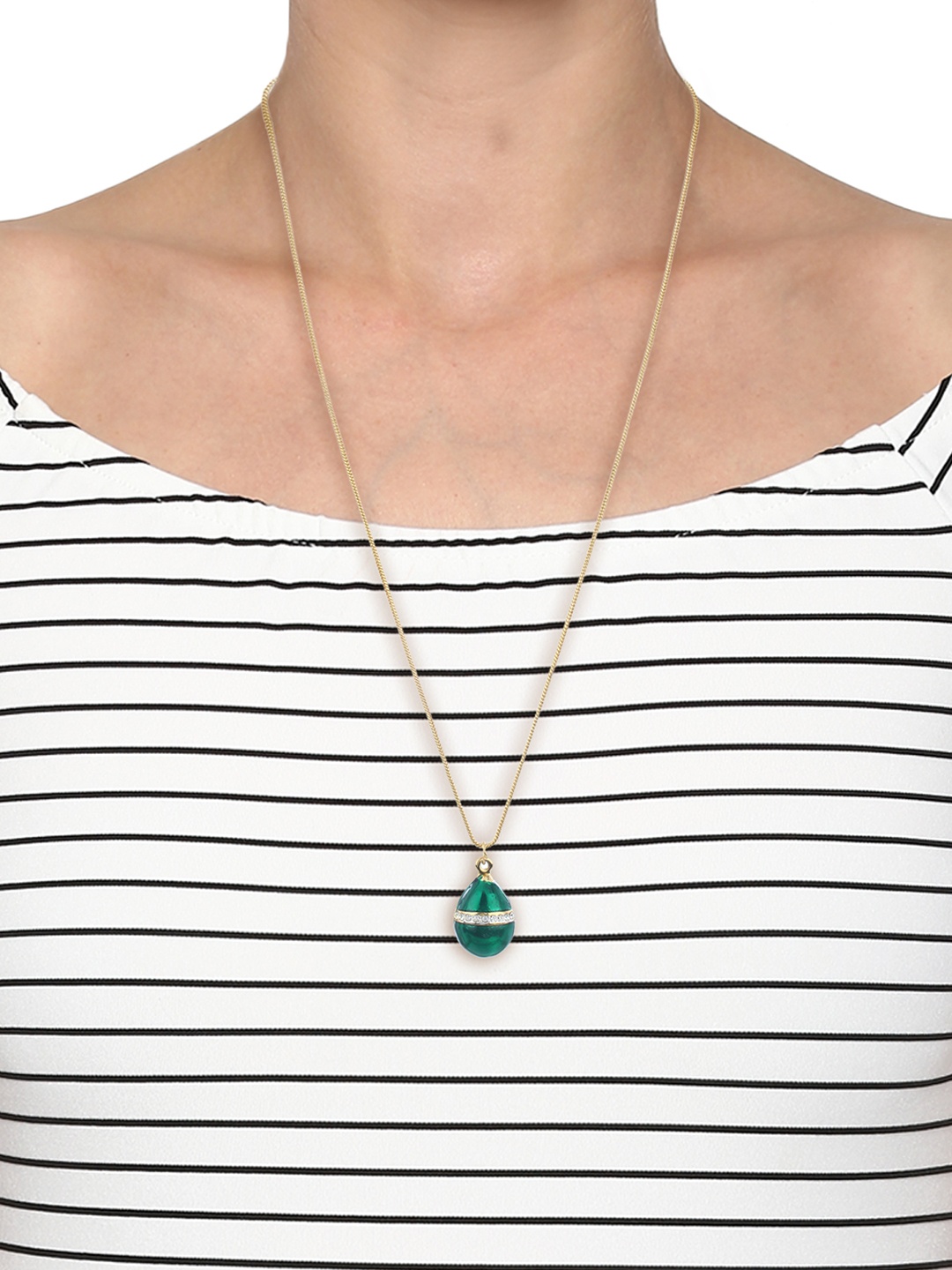 

Estele Gold-Plated Green & White Stone-Studded Easter Egg Necklace