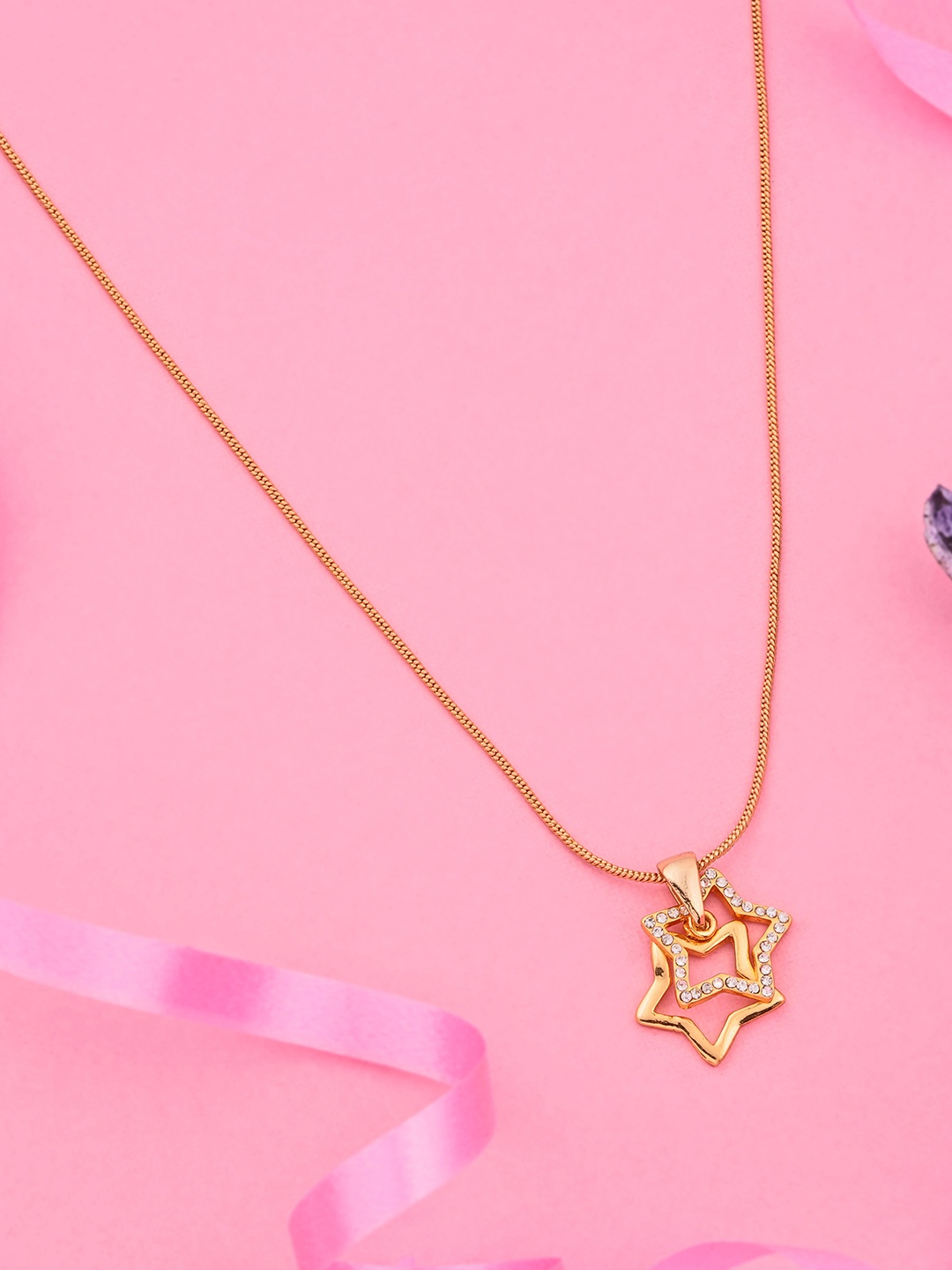 

Estele Gold-Plated Stone-Studded Star Pendant With Chain