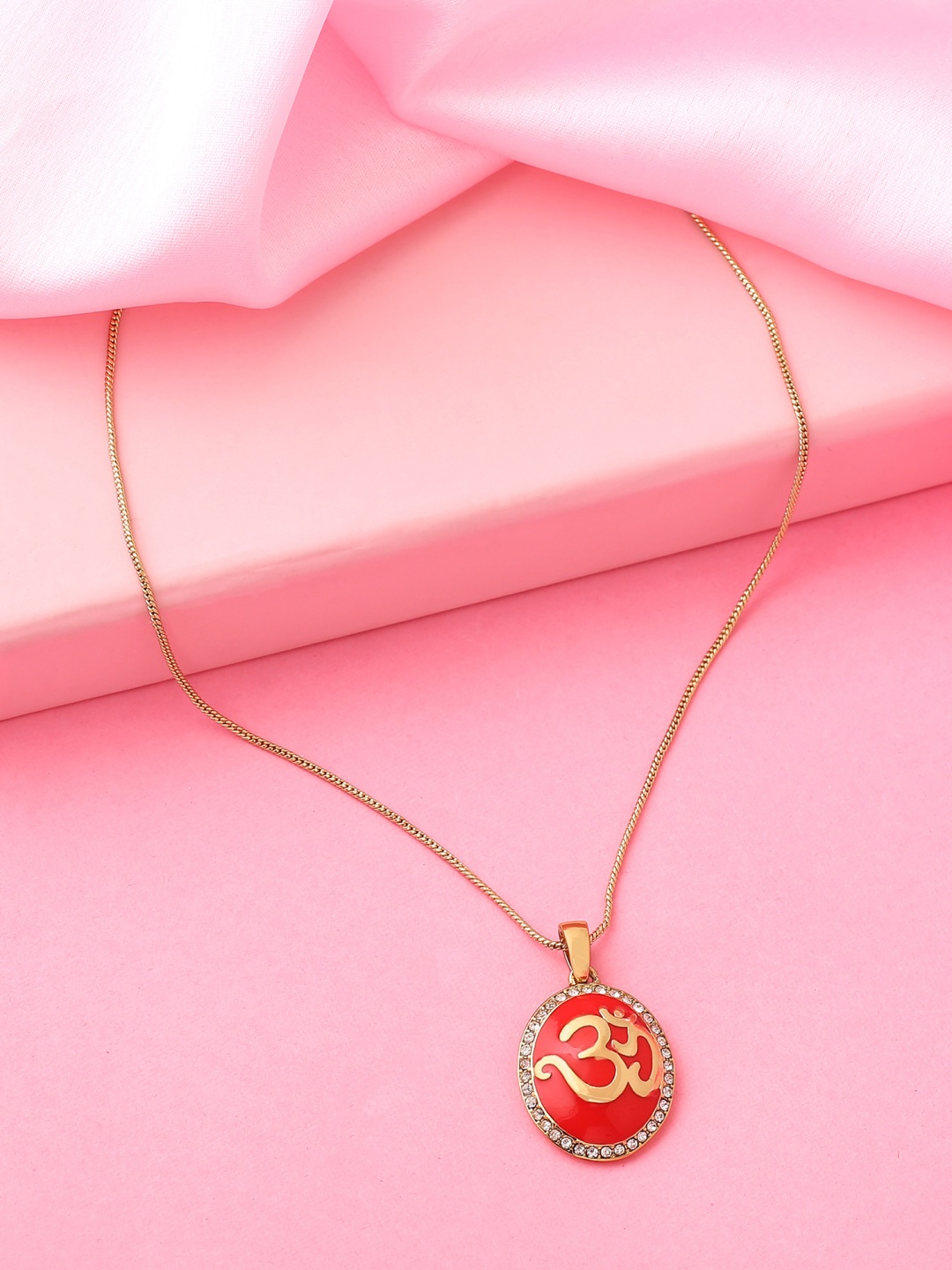 

Estele Gold-Plated & Red Enamelled Om Pendant With Chain