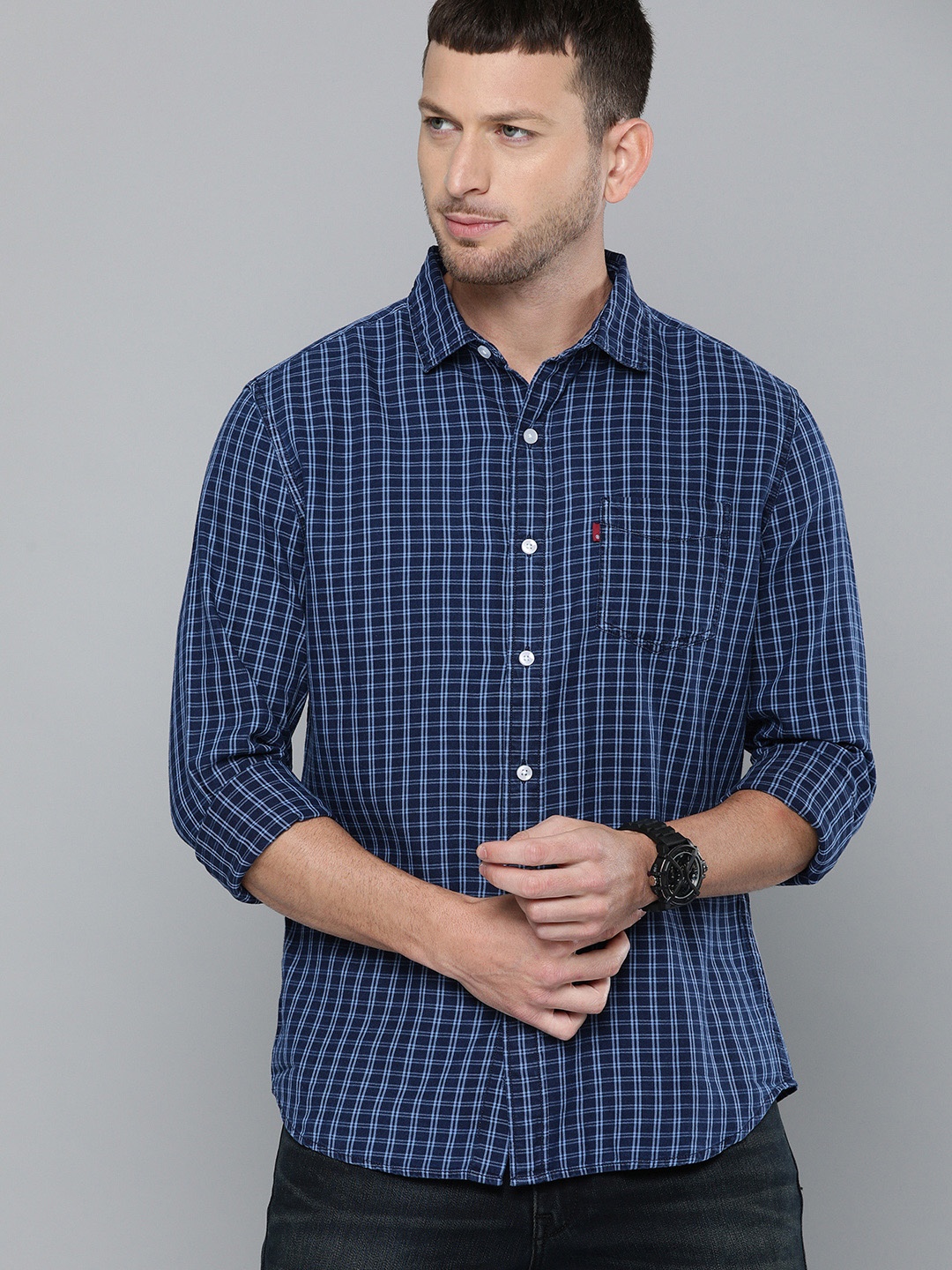

Levis Men Blue Slim Fit Checked Casual Shirt