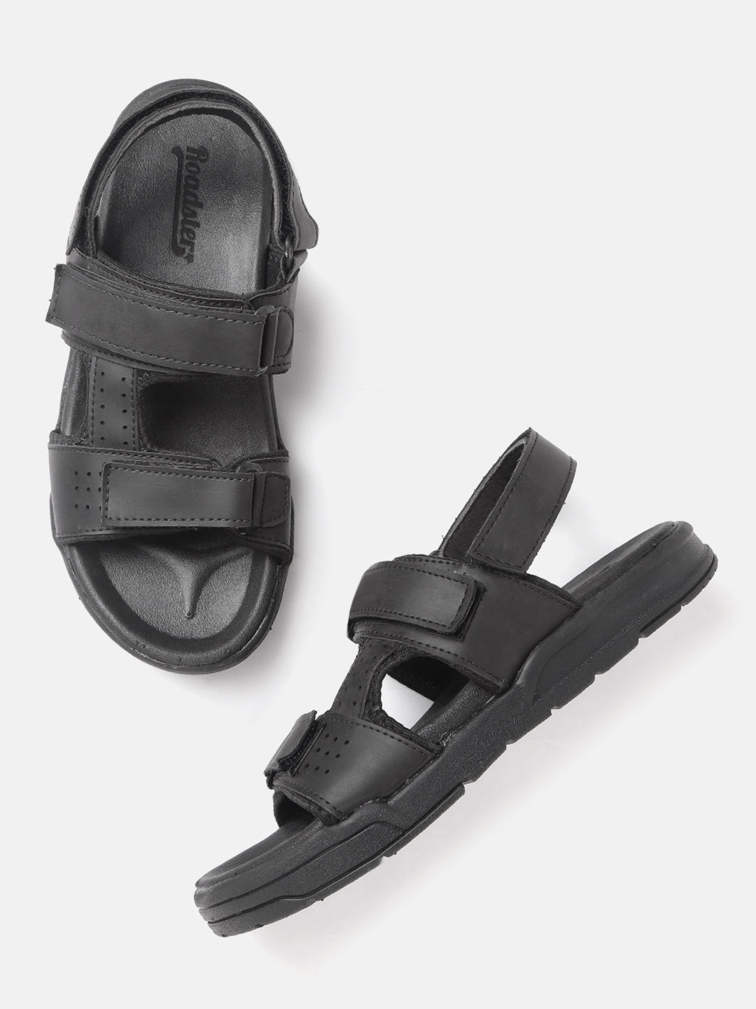 

The Roadster Lifestyle Co Men Black Solid Sports Sandals