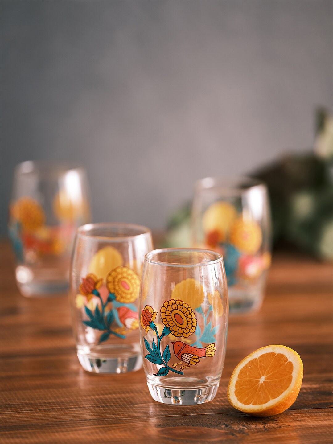 

Chumbak Set of 2 Transparent Handpainted Country Birds Tall Glasses 350 ml