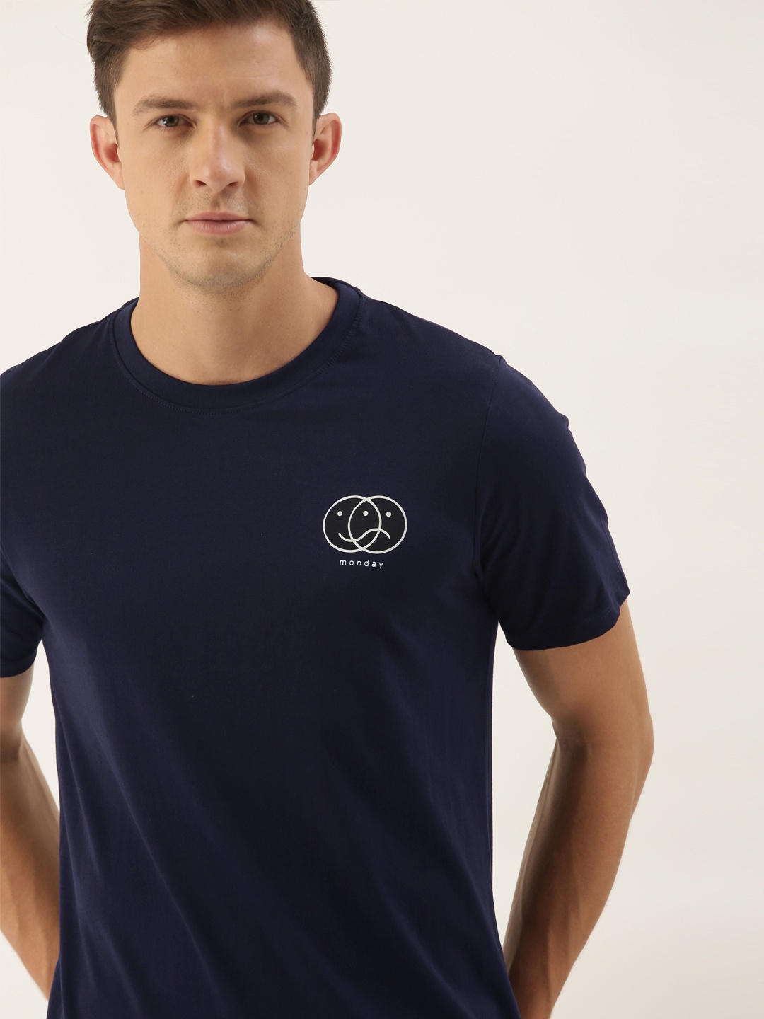 

INVICTUS Men Navy Blue Printed Detailed Pure Cotton T-shirt