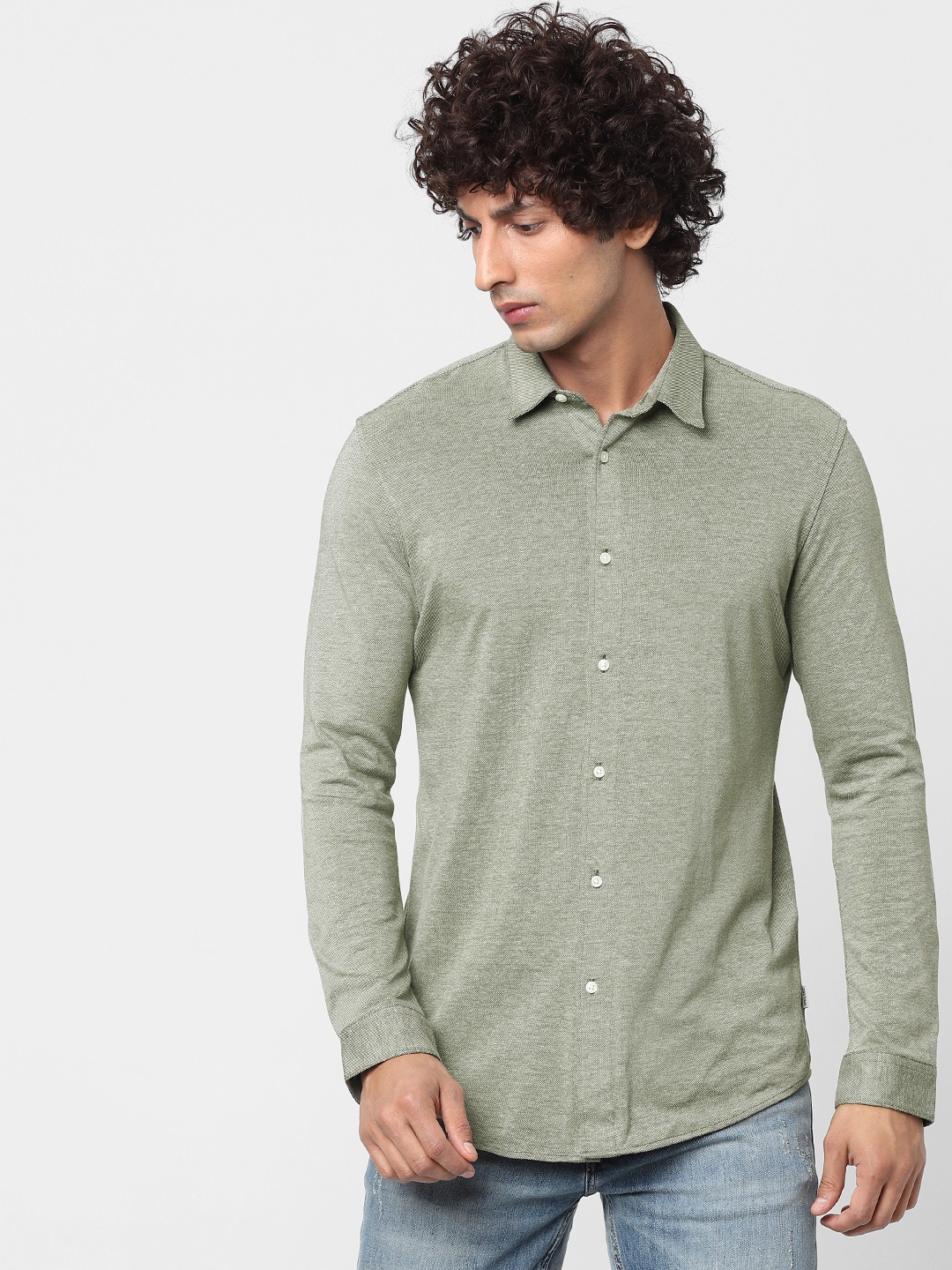 

Jack & Jones Men Green Slim Fit Solid Casual Shirt