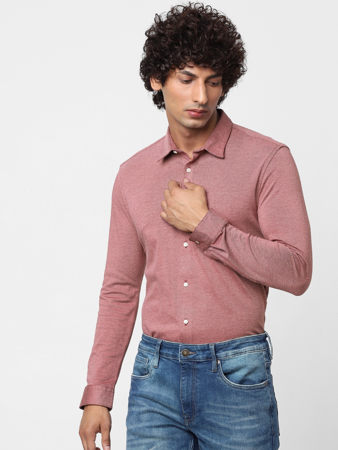 

Jack & Jones Men Pink Regular Fit Solid Casual Shirt