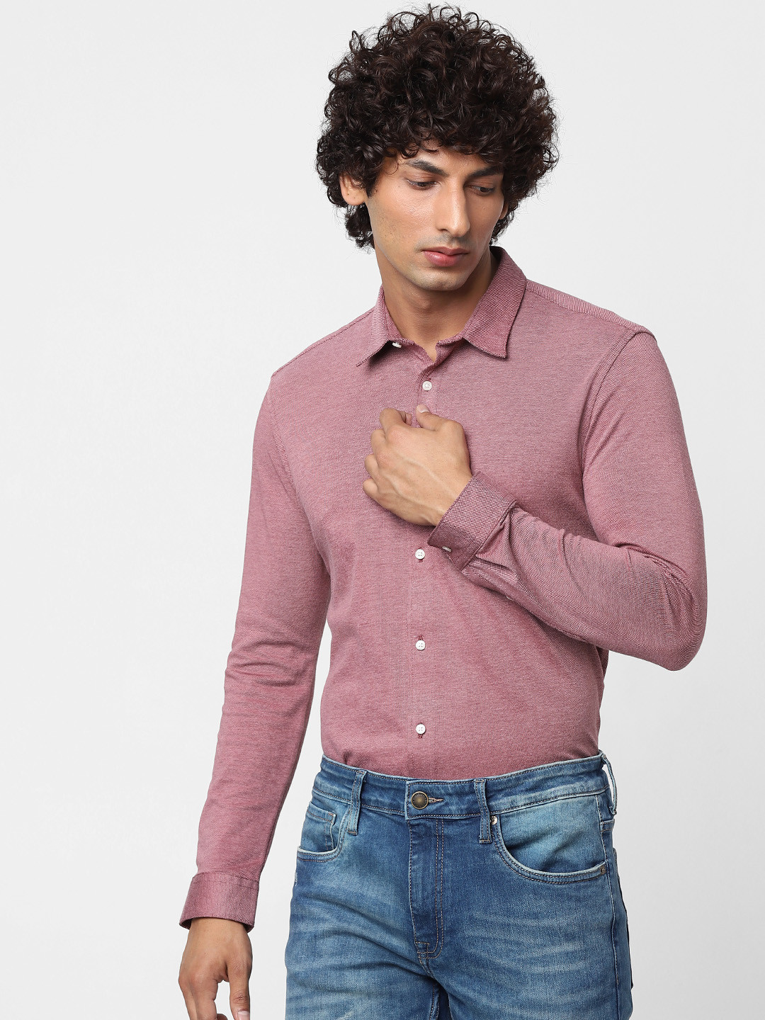 

Jack & Jones Men Red Regular Fit Solid Casual Sustainable Shirt
