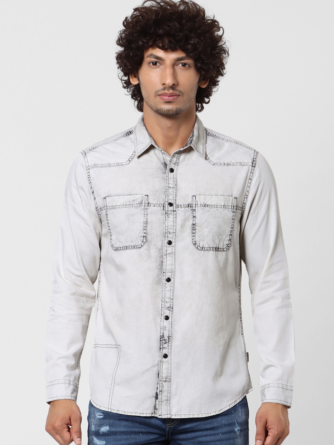 

Jack & Jones Men Grey Regular Fit Faded Casual Shirt