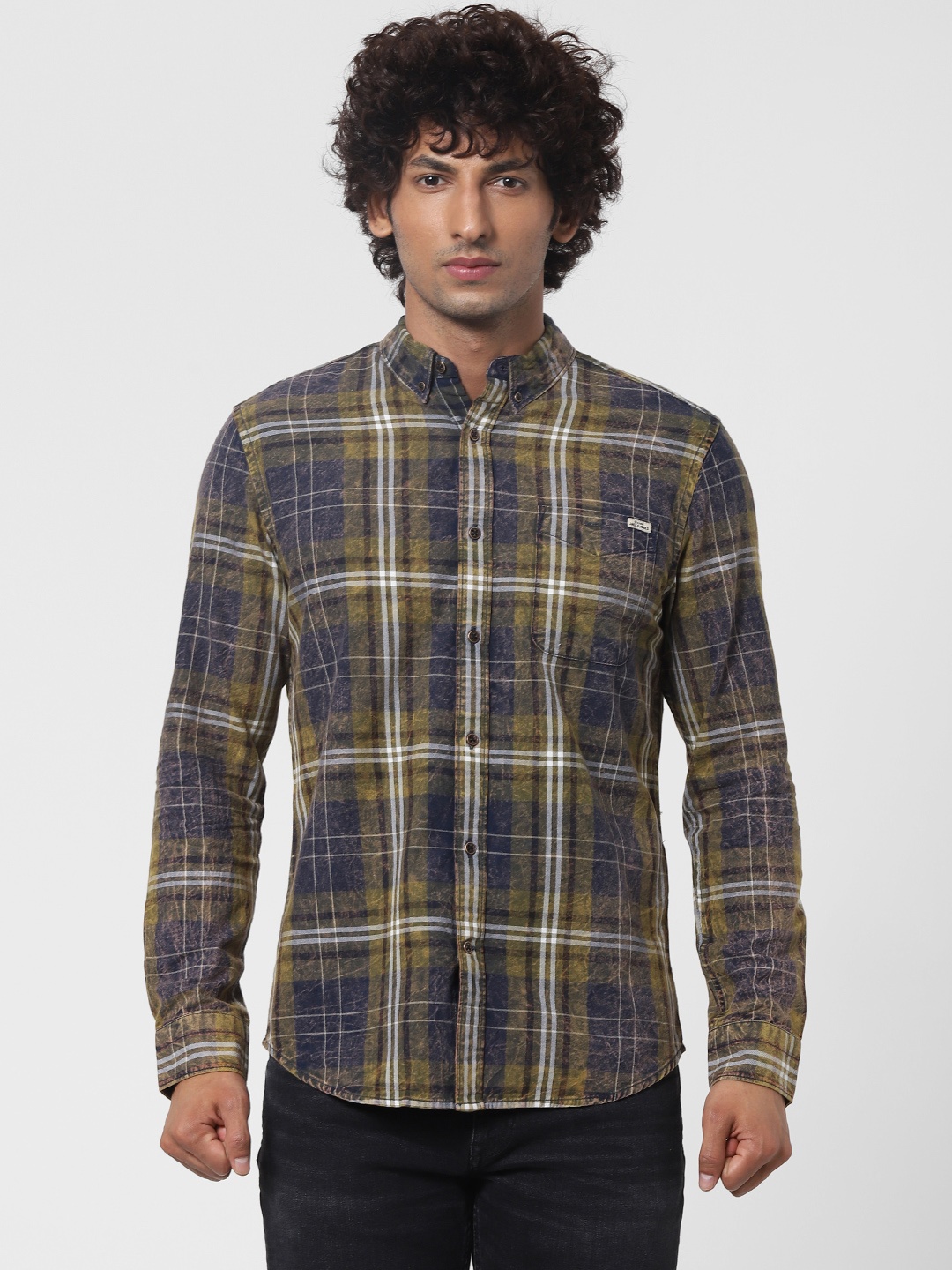 

Jack & Jones Men Green & Blue Slim Fit Checked Casual Shirt