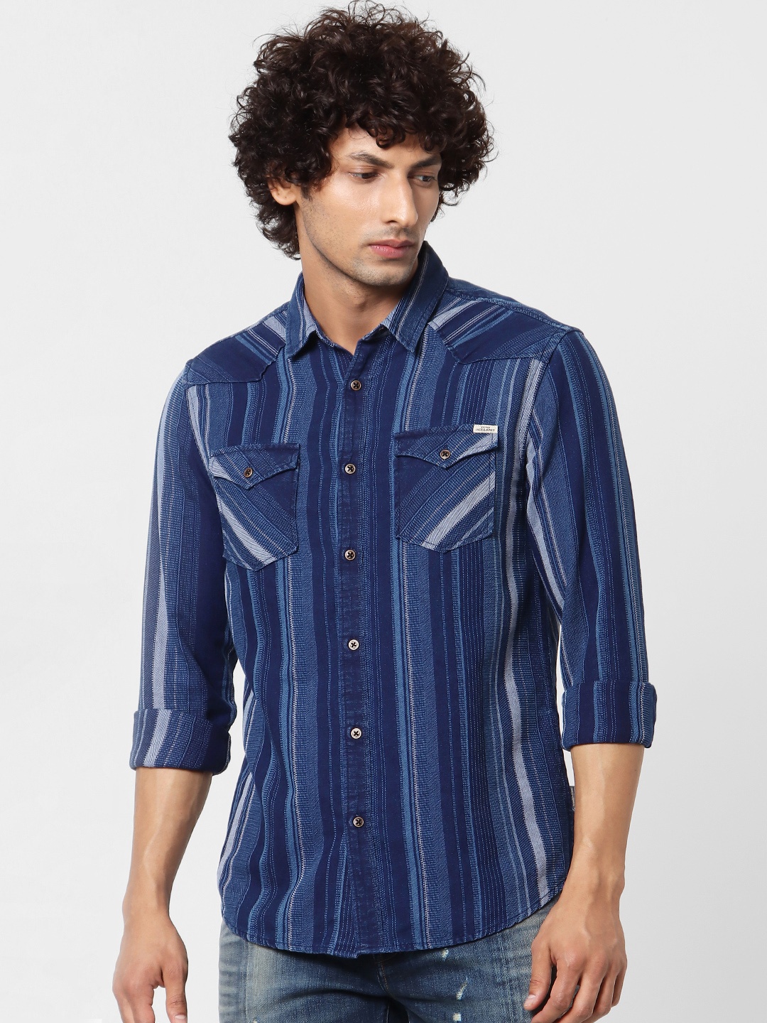

Jack & Jones Men Blue & White Regular Fit Self Design Casual Shirt