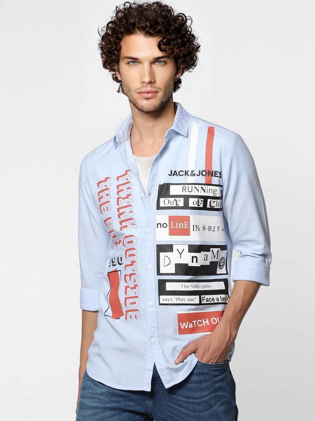

Jack & Jones Men Blue Slim Fit Printed Casual Sustainable Shirt