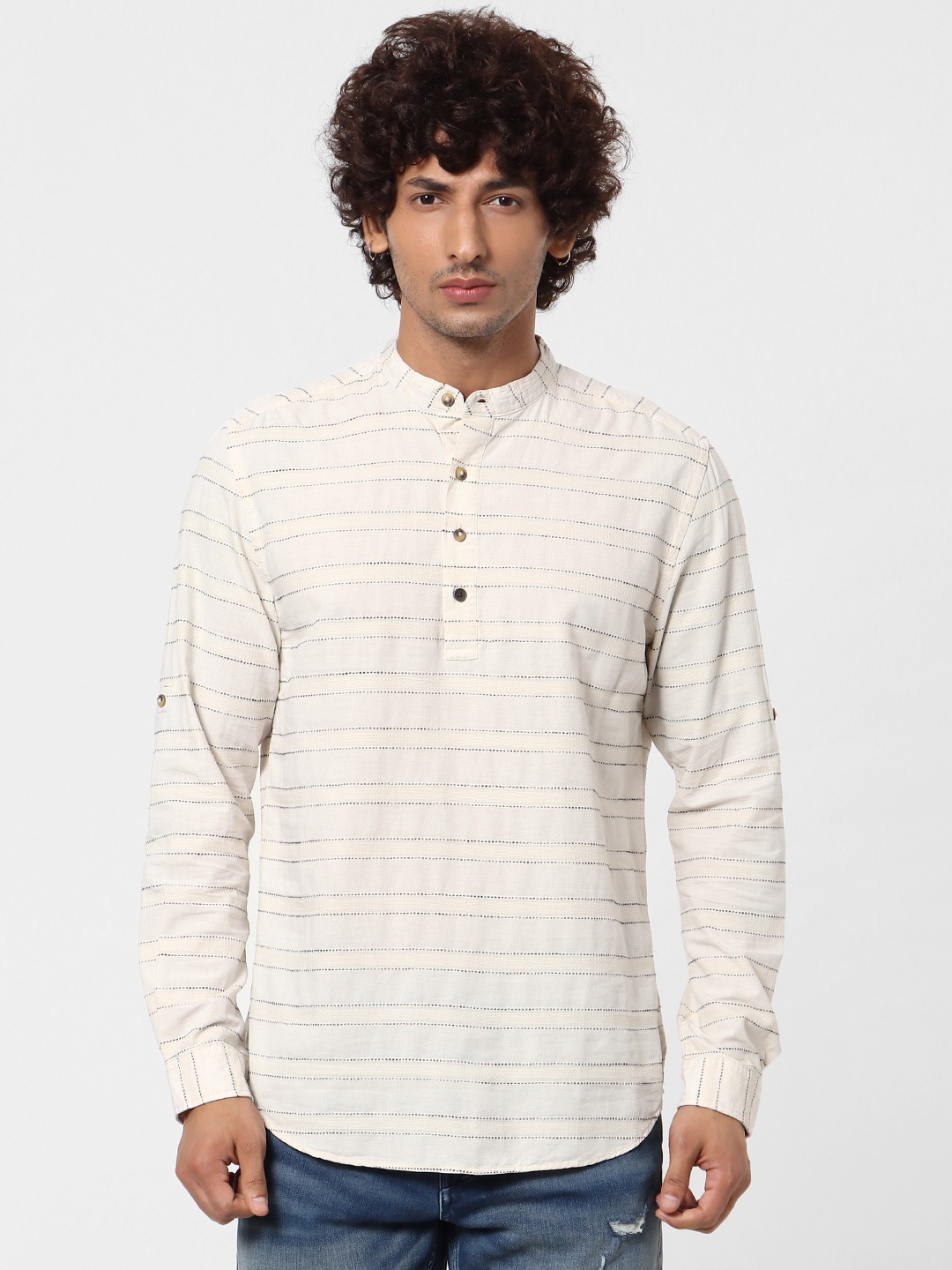 

Jack & Jones Men Off-White Regular Fit Striped Casual Sustainable Shirt