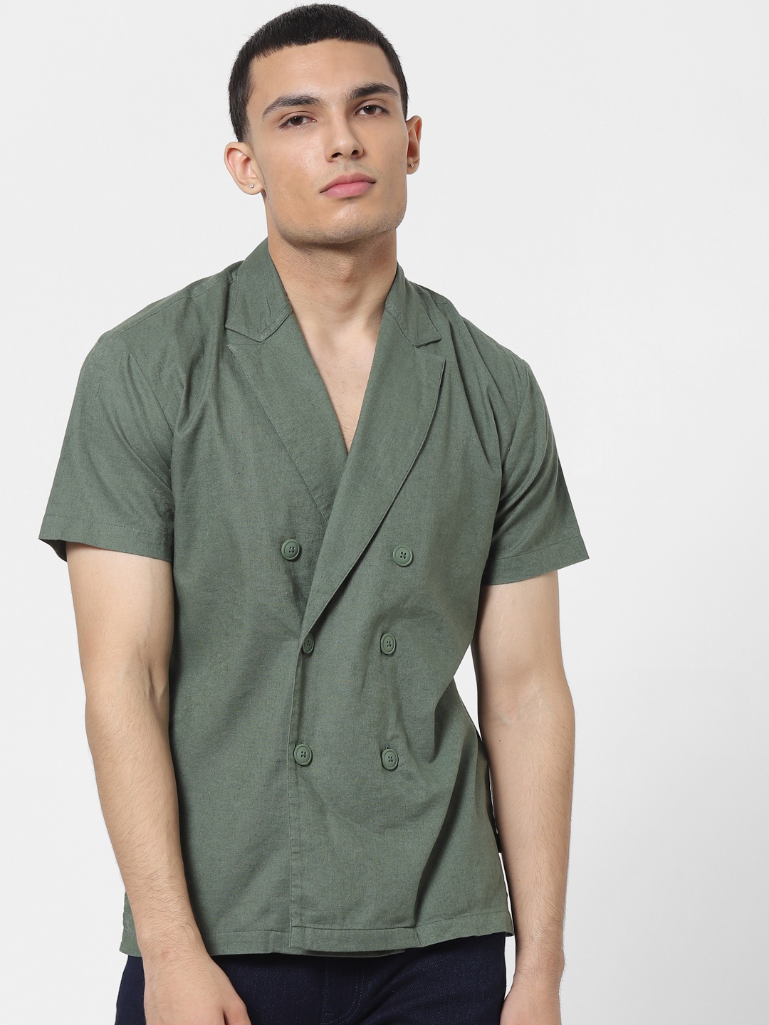 

Jack & Jones Men Green Slim Fit Solid Casual Shirt