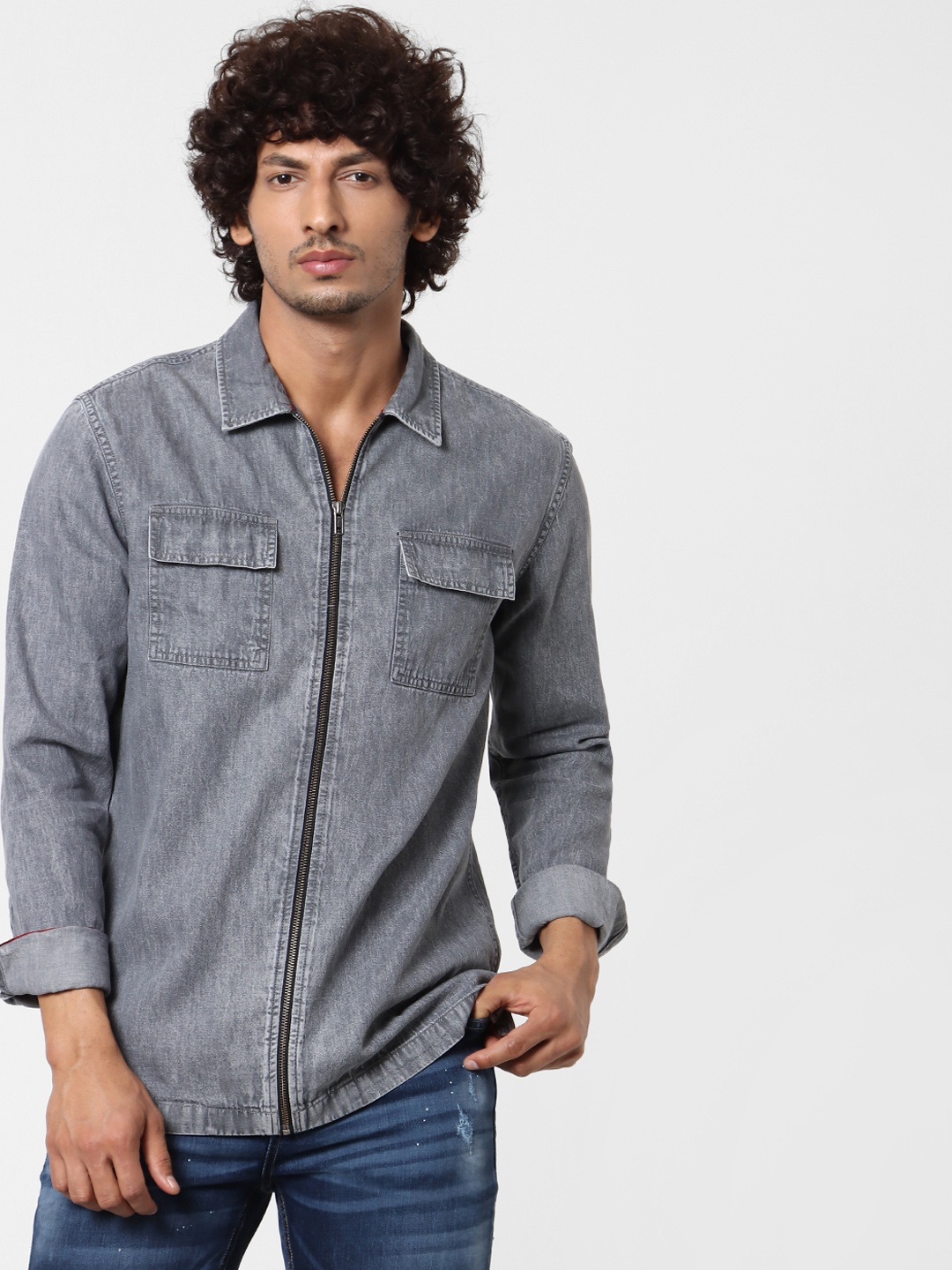 

Jack & Jones Men Grey Regular Fit Faded Casual Sustainable Shirt