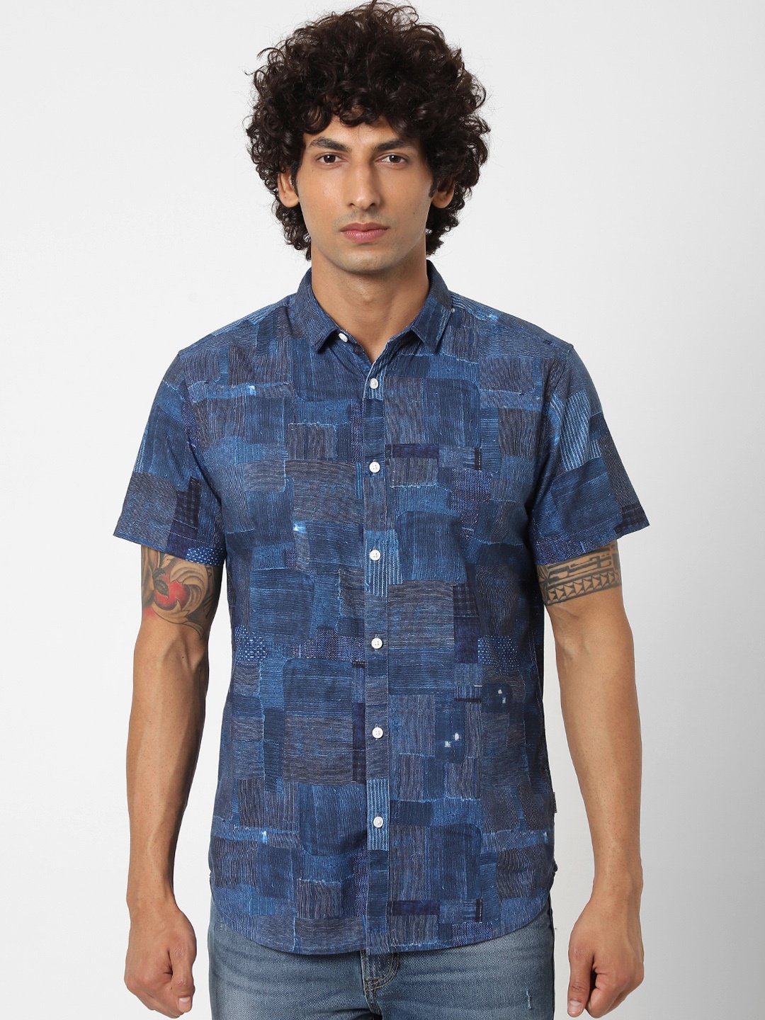 

Jack & Jones Men Blue Regular Fit Printed Casual Sustainable Shirt