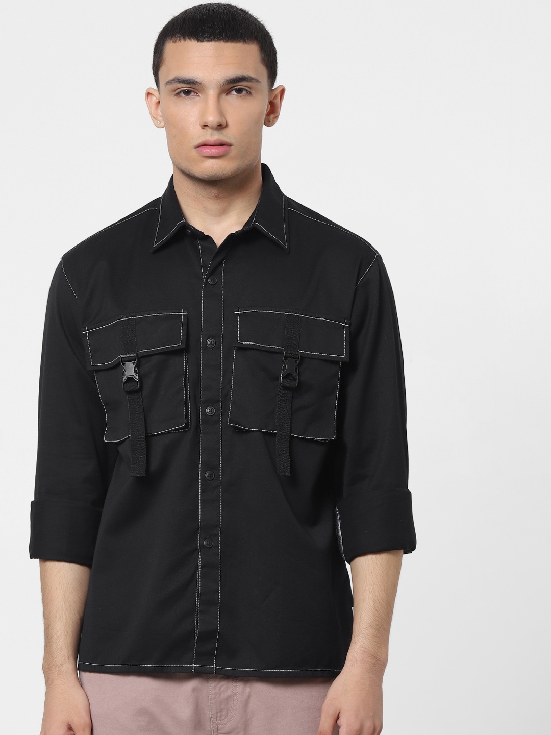 

Jack & Jones Men Black Regular Fit Solid Casual Over Shirt