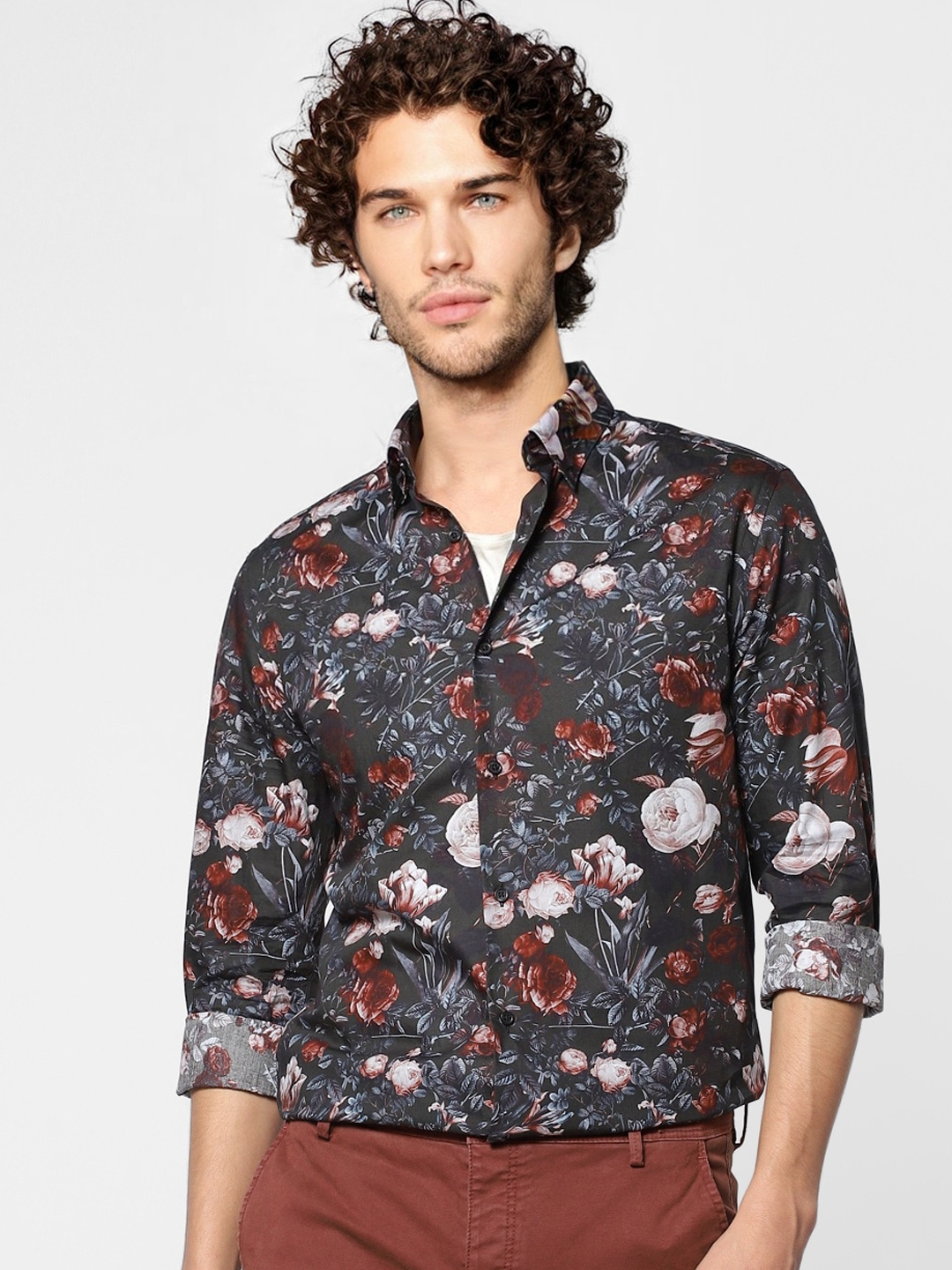 

Jack & Jones Men Black & Maroon Slim Fit Printed Casual Shirt