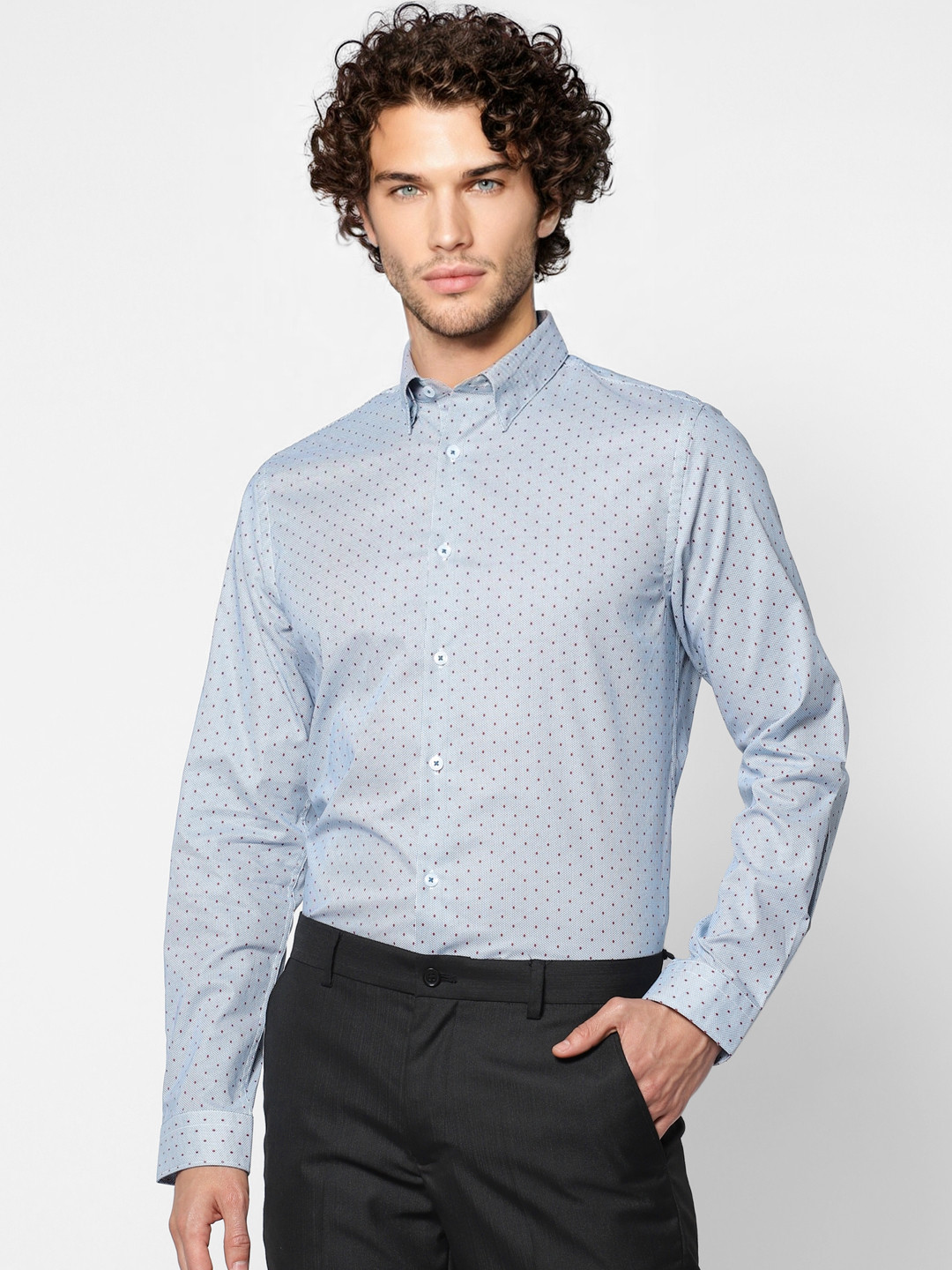 

Jack & Jones Men White & Blue Slim Fit Printed Smart Casual Shirt