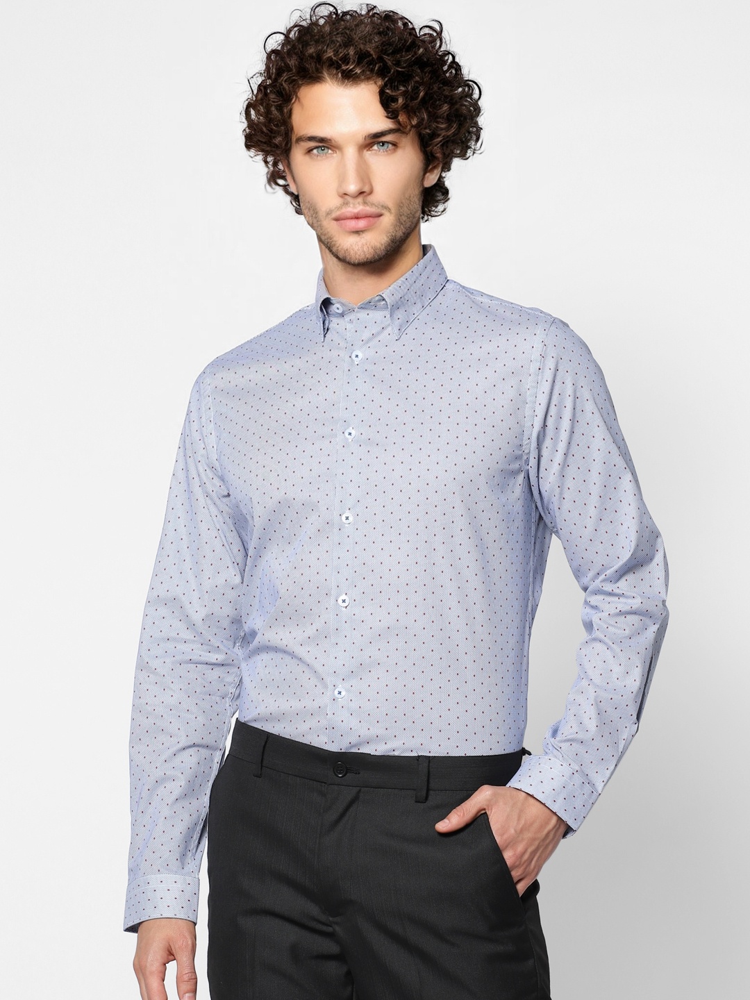 

Jack & Jones Men Blue & Maroon Regular Fit Printed Smart Casual Shirt