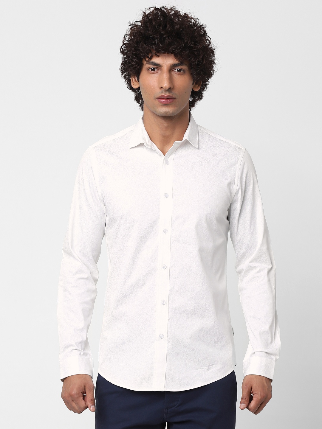 

Jack & Jones Men White Slim Fit Printed Smart Casual Shirt