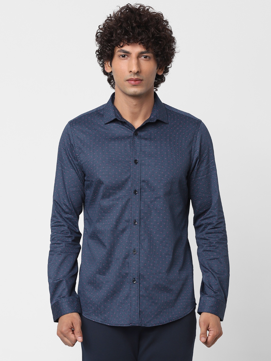 

Jack & Jones Men Navy Blue & Pink Slim Fit Printed Casual Shirt