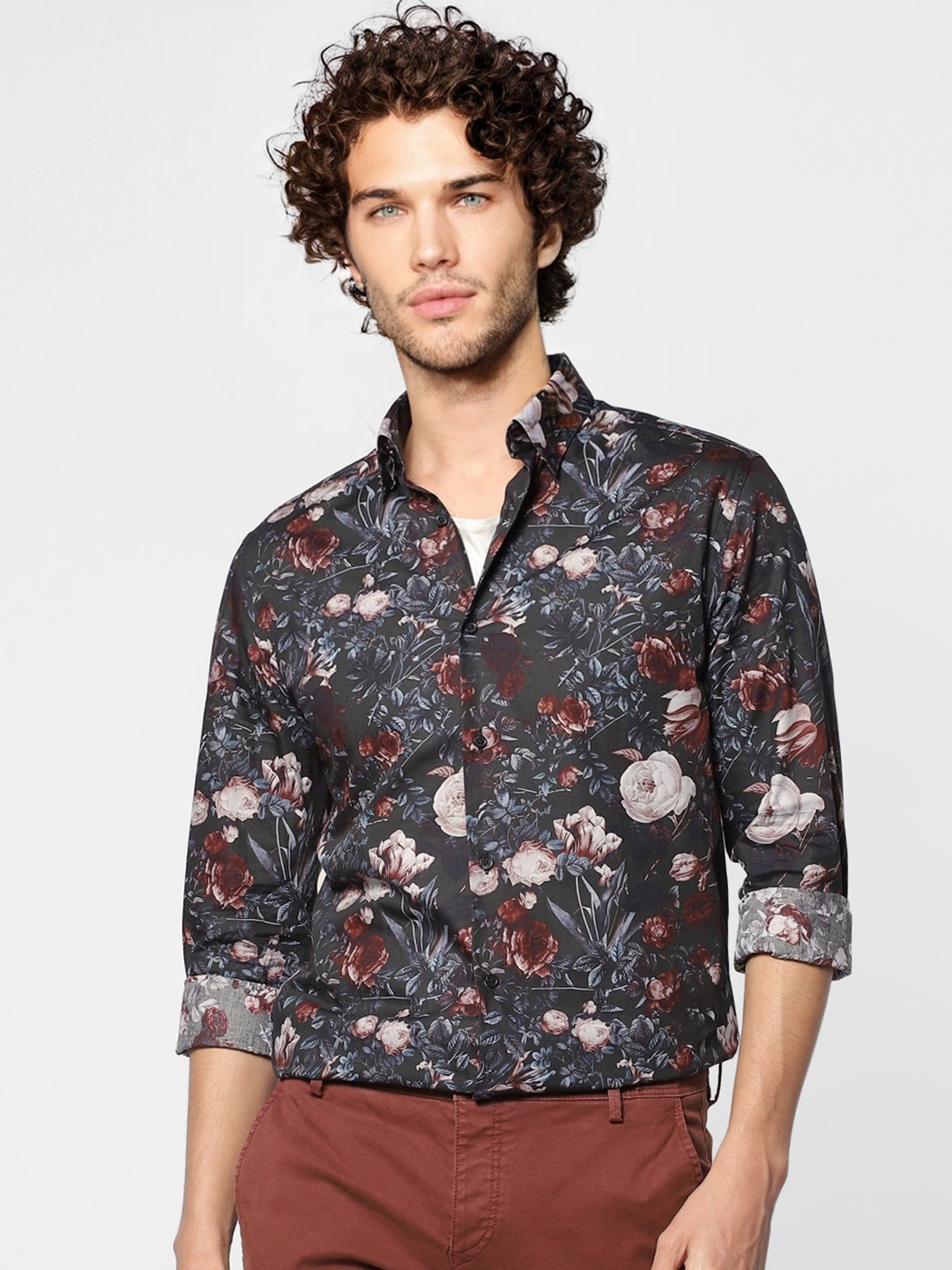 

Jack & Jones Men Green & Brown Slim Fit Floral Printed Casual Sustainable Shirt