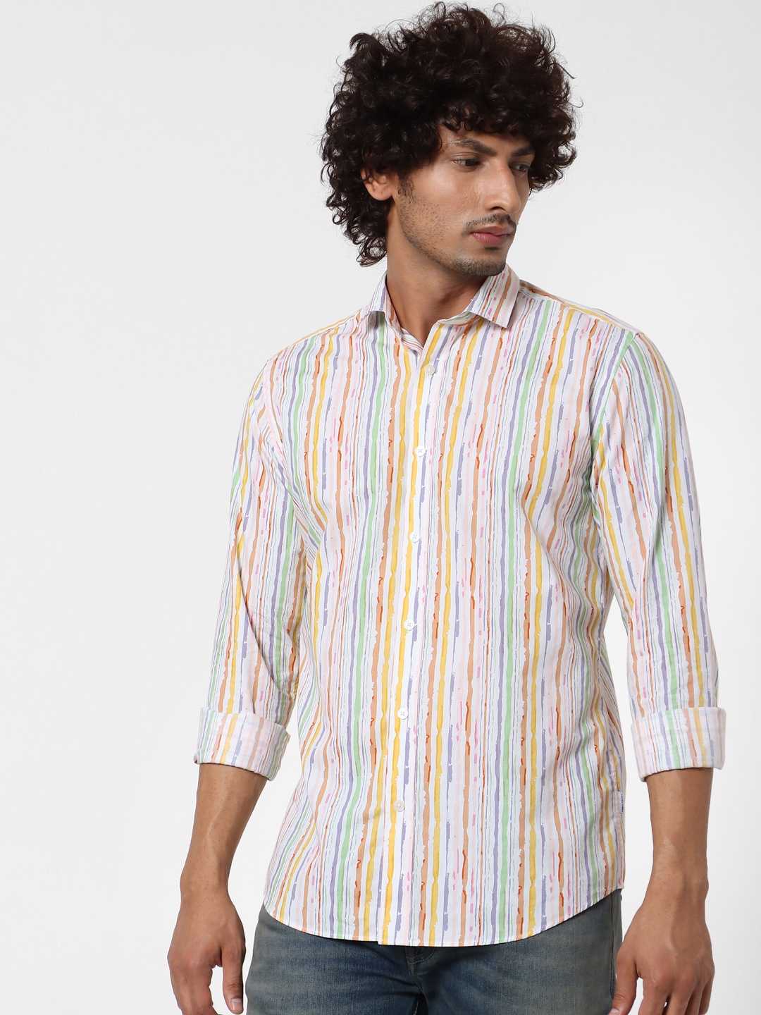 

Jack & Jones Men Multicoloured Slim Fit Striped Casual Sustainable Shirt, Multi