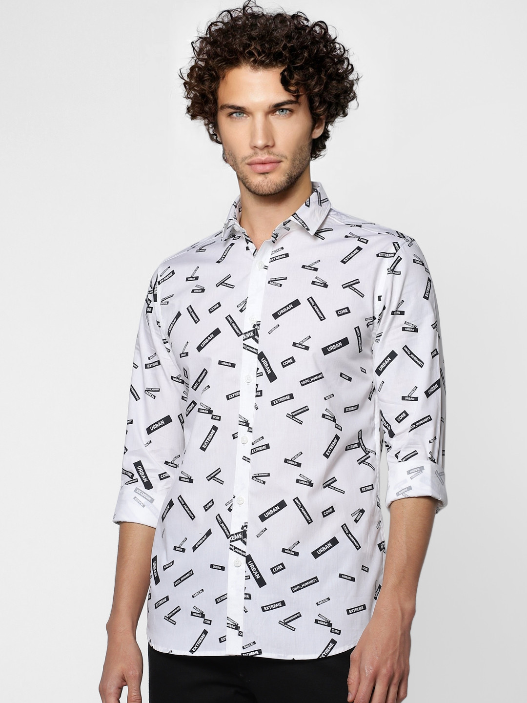 

Jack & Jones Men White & Black Slim Fit Printed Casual Sustainable Shirt