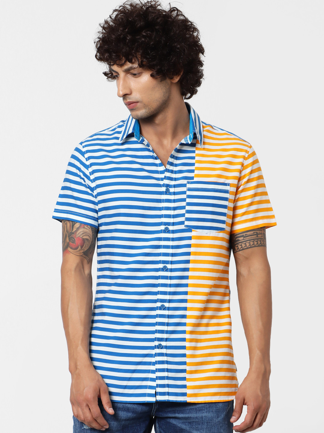 

Jack & Jones Men Blue & White Comfort Fit Striped Casual Sustainable Shirt