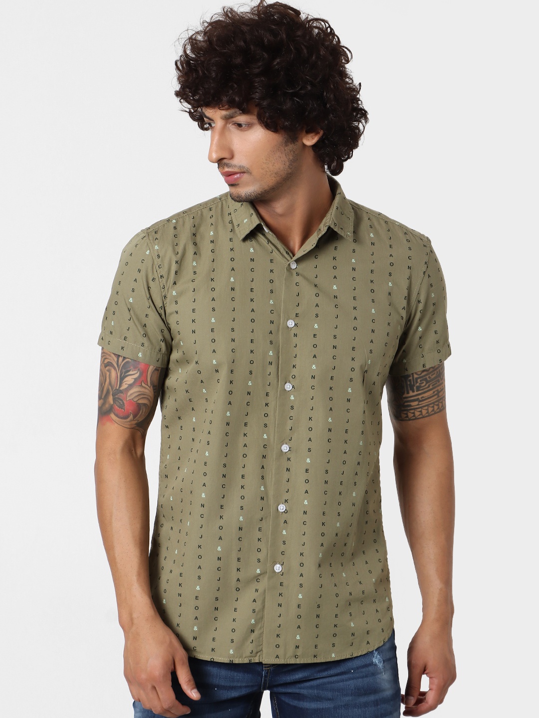 

Jack & Jones Men Green Slim Fit Striped Casual Sustainable Shirt