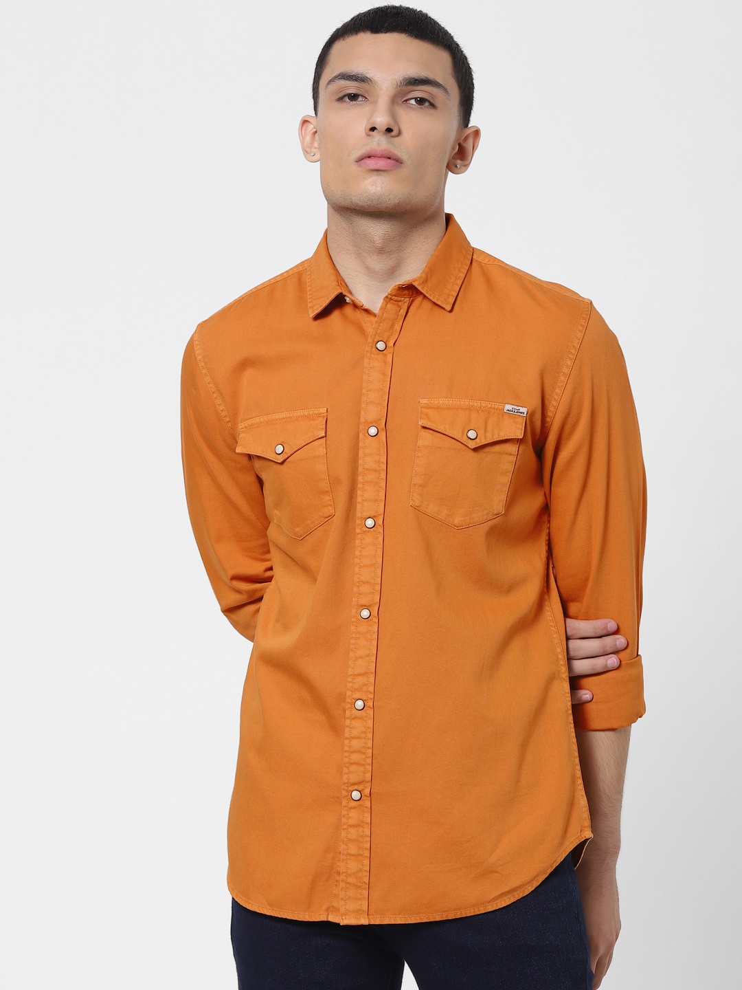 

Jack & Jones Men Orange Regular Fit Solid Casual Sustainable Shirt