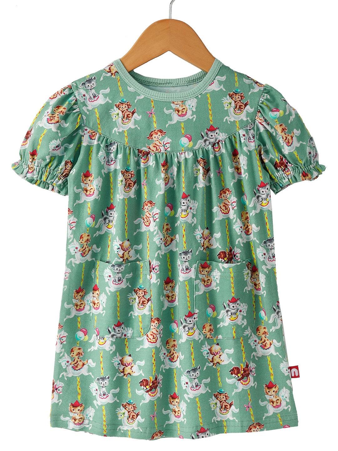 

Nino Bambino Girls Green Pure Organic Cotton Floral Printed A-Line Dress