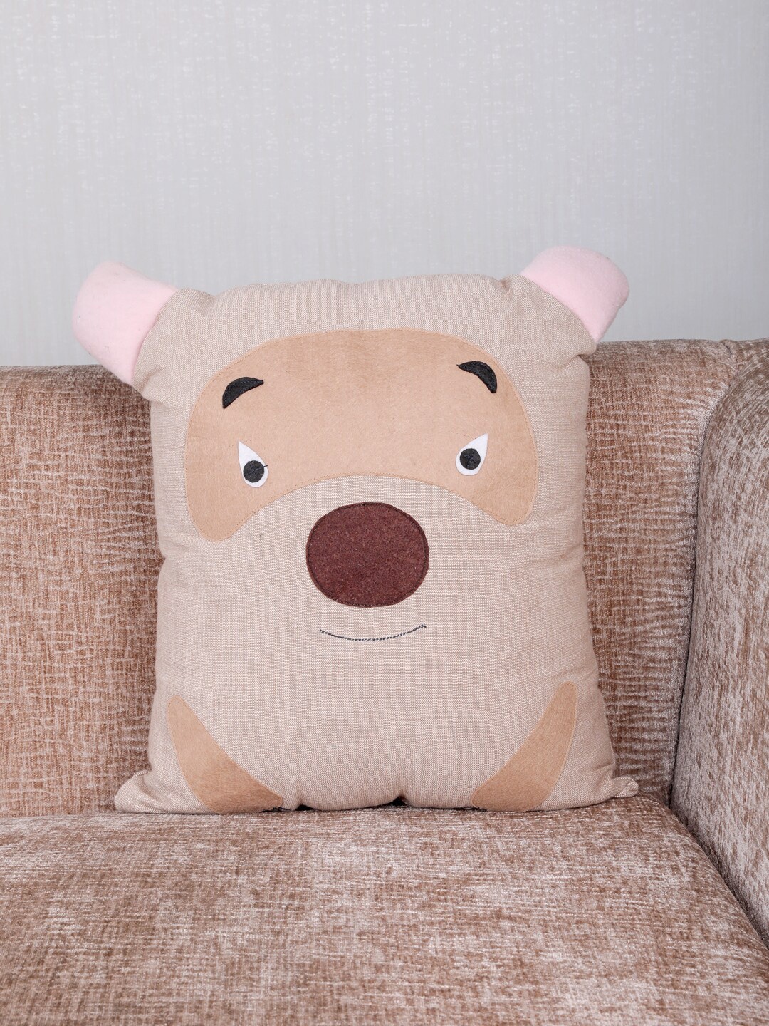 

My Gift Booth Beige & Brown Bear Patch Square Cushion