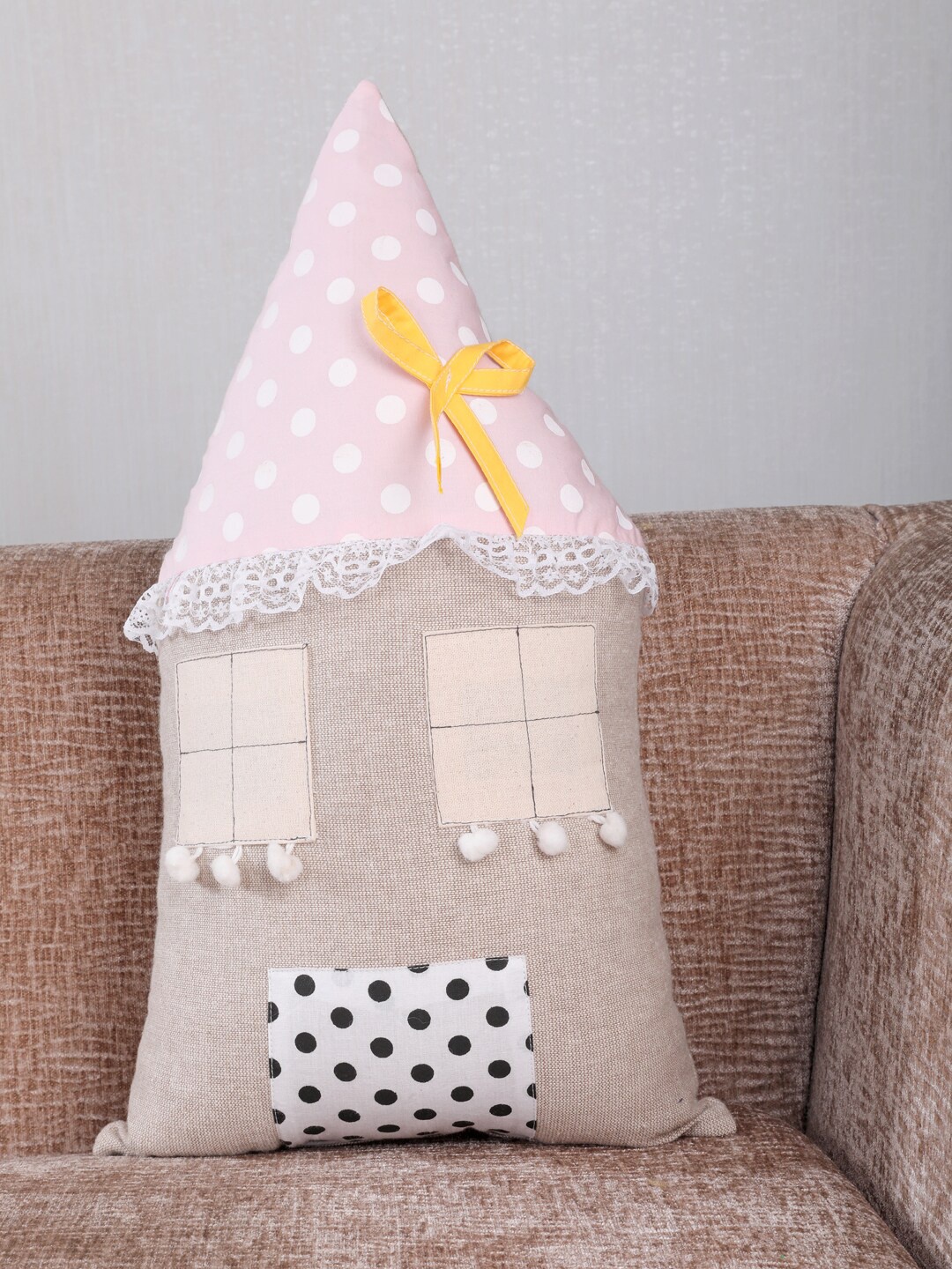 

My Gift Booth Beige & Pink Printed Hut Shape Cushion