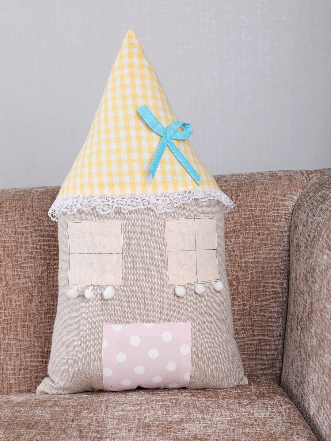 

My Gift Booth Beige & Yellow Printed Hut Shape Cushion