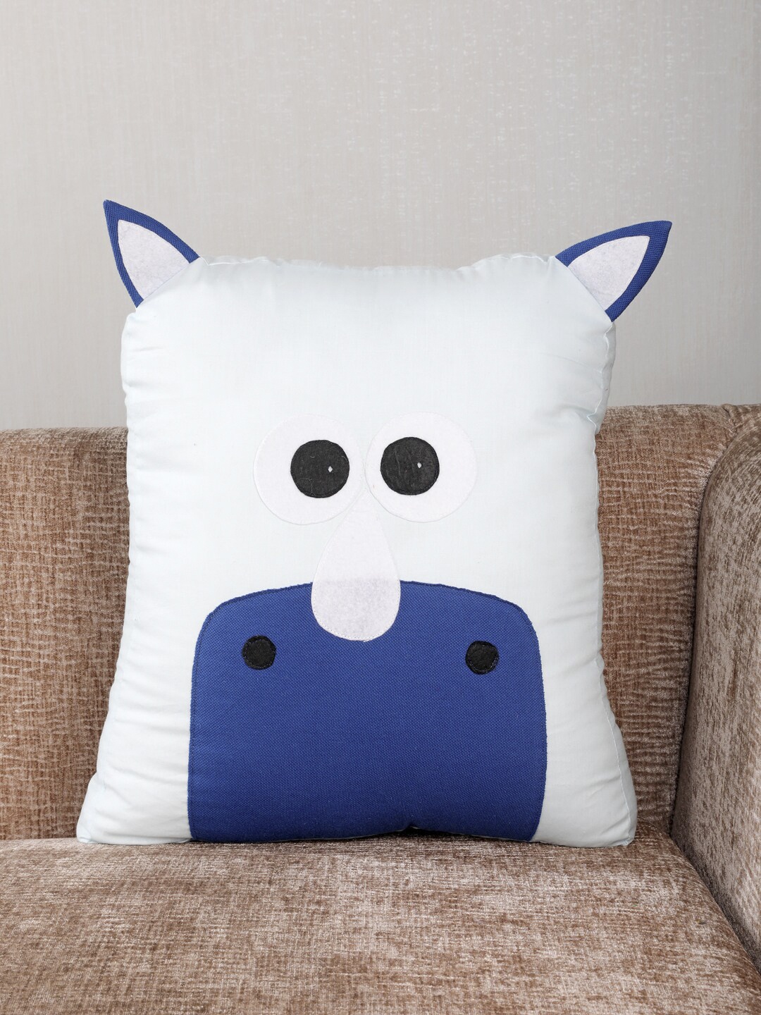 

My Gift Booth White & Blue Printed Rhino Shape Cushion