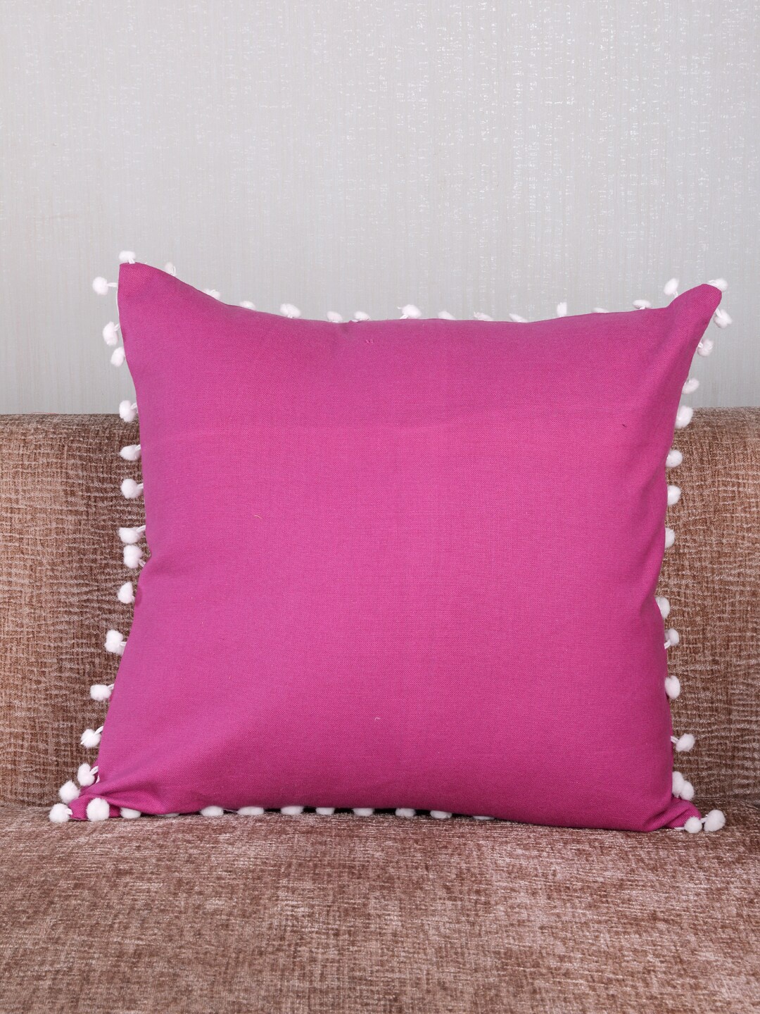 

My Gift Booth Purple & White Solid Square Pom-Pom Cushion