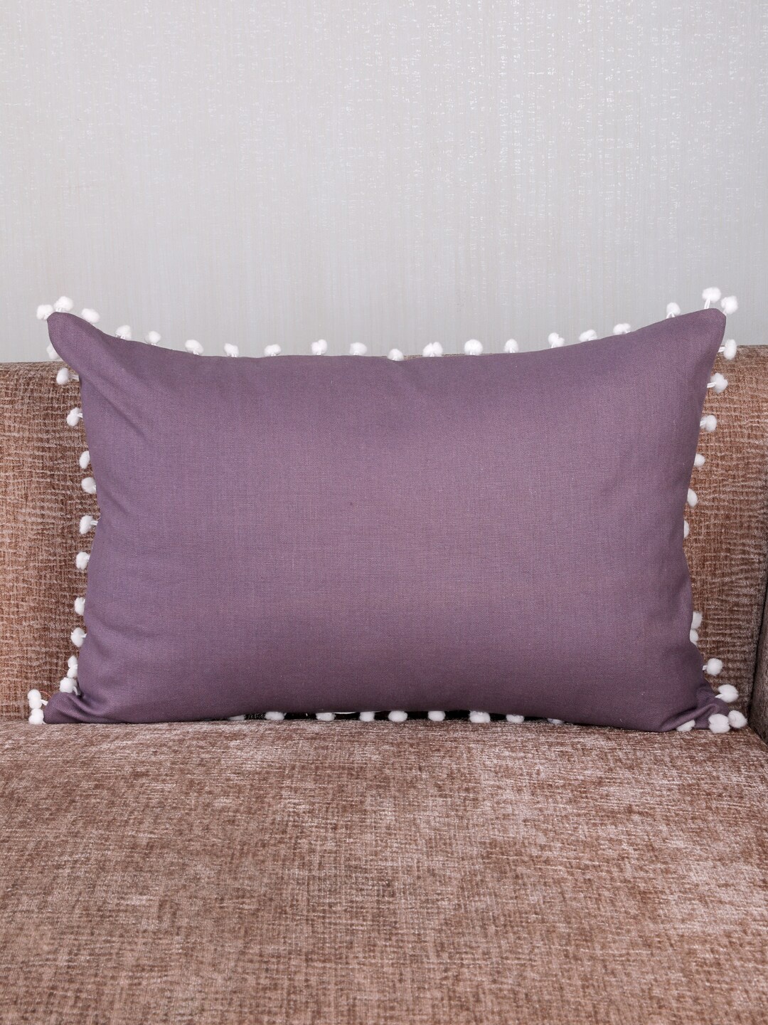 

My Gift Booth Purple Solid Pom-Pom Trim Rectangular Cushion with Filling