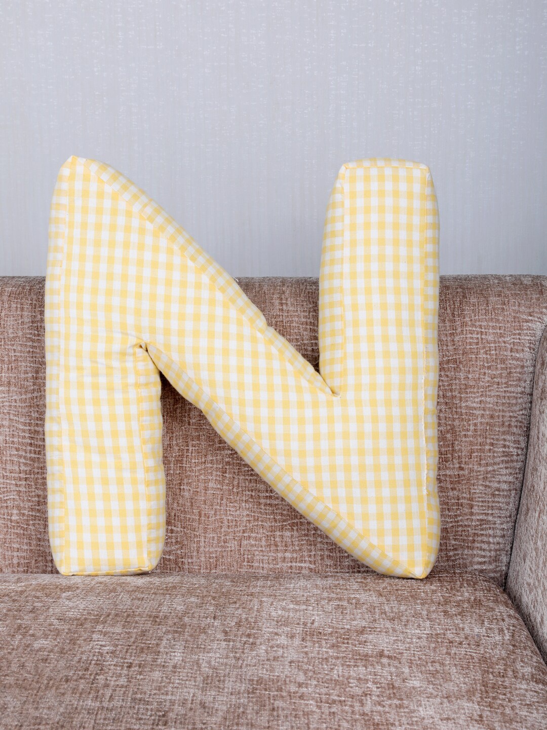 

My Gift Booth Yellow & White Checked N Shape Cushion