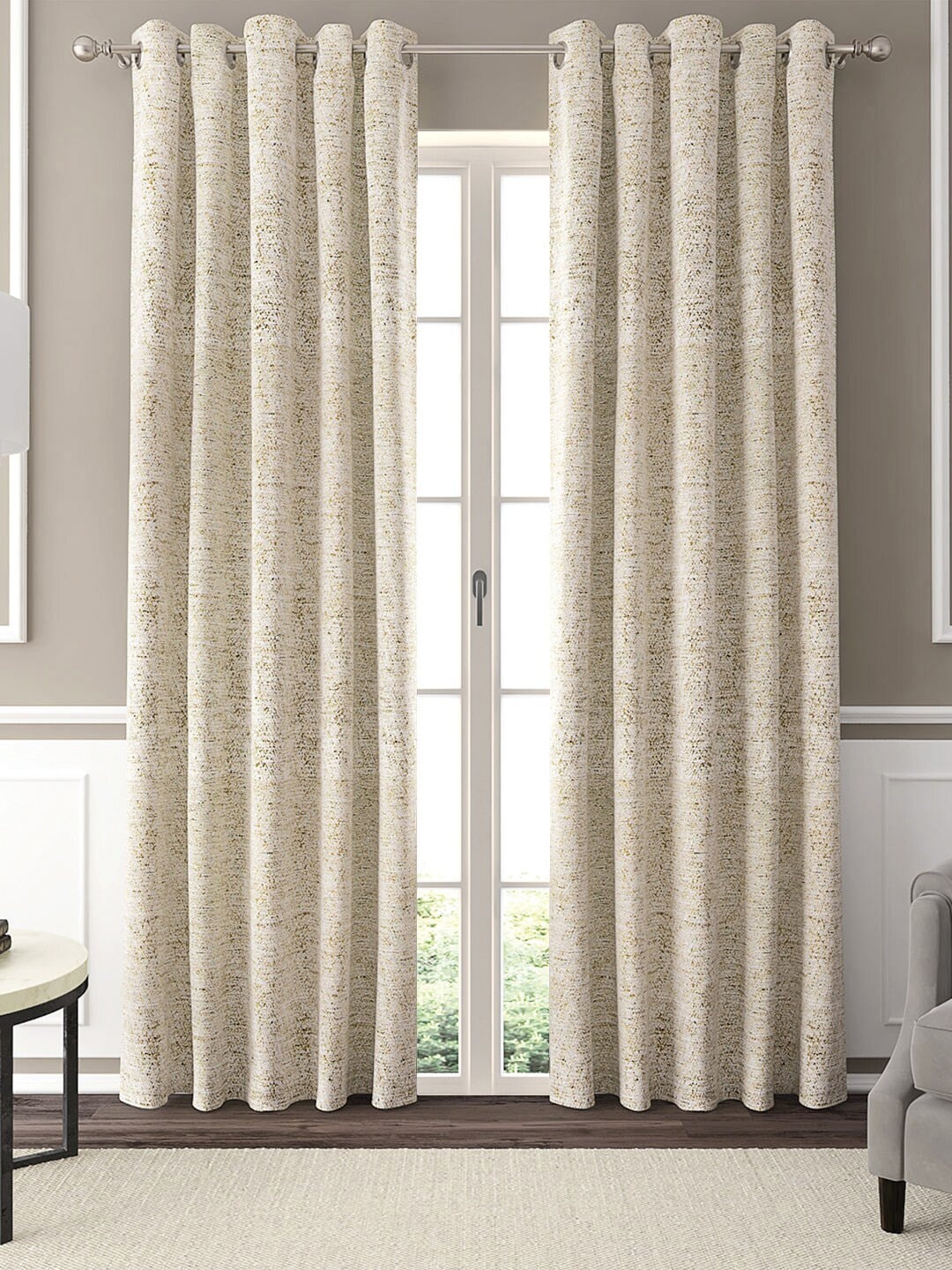 

GM Set Of 2 Beige Jacquard Woven Textured Door Curtains