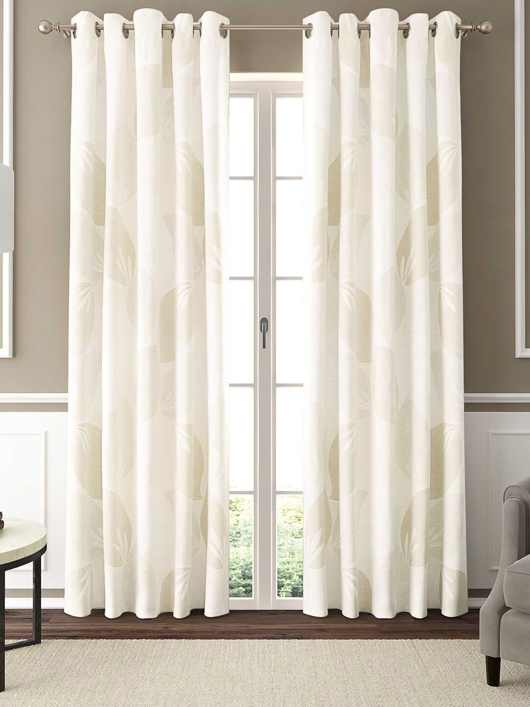 

GM Set of 2 Off-White Leaf-Shaped Jacquard Woven Sheer Door Curtains