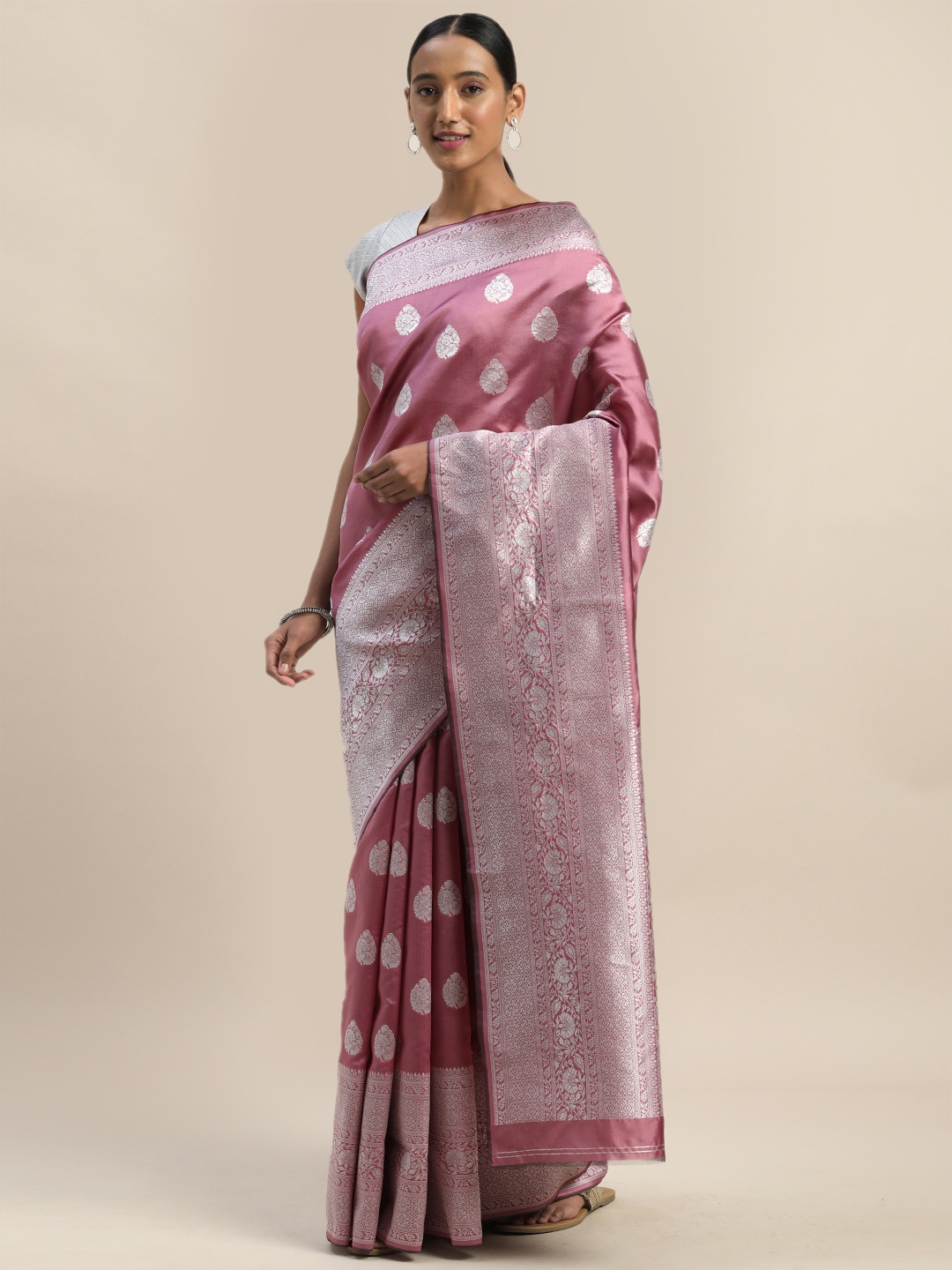

Shaily Mauve & Silver-Toned Woven Design Saree
