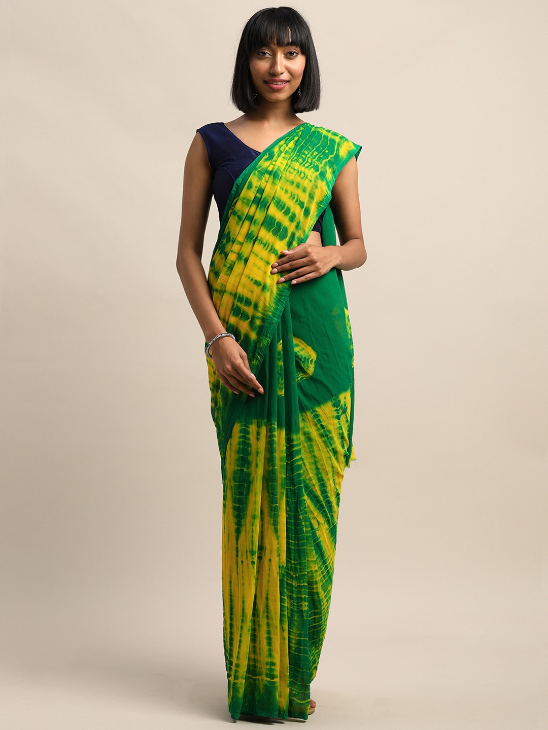 

Shaily Green & Yellow Dyed Saree