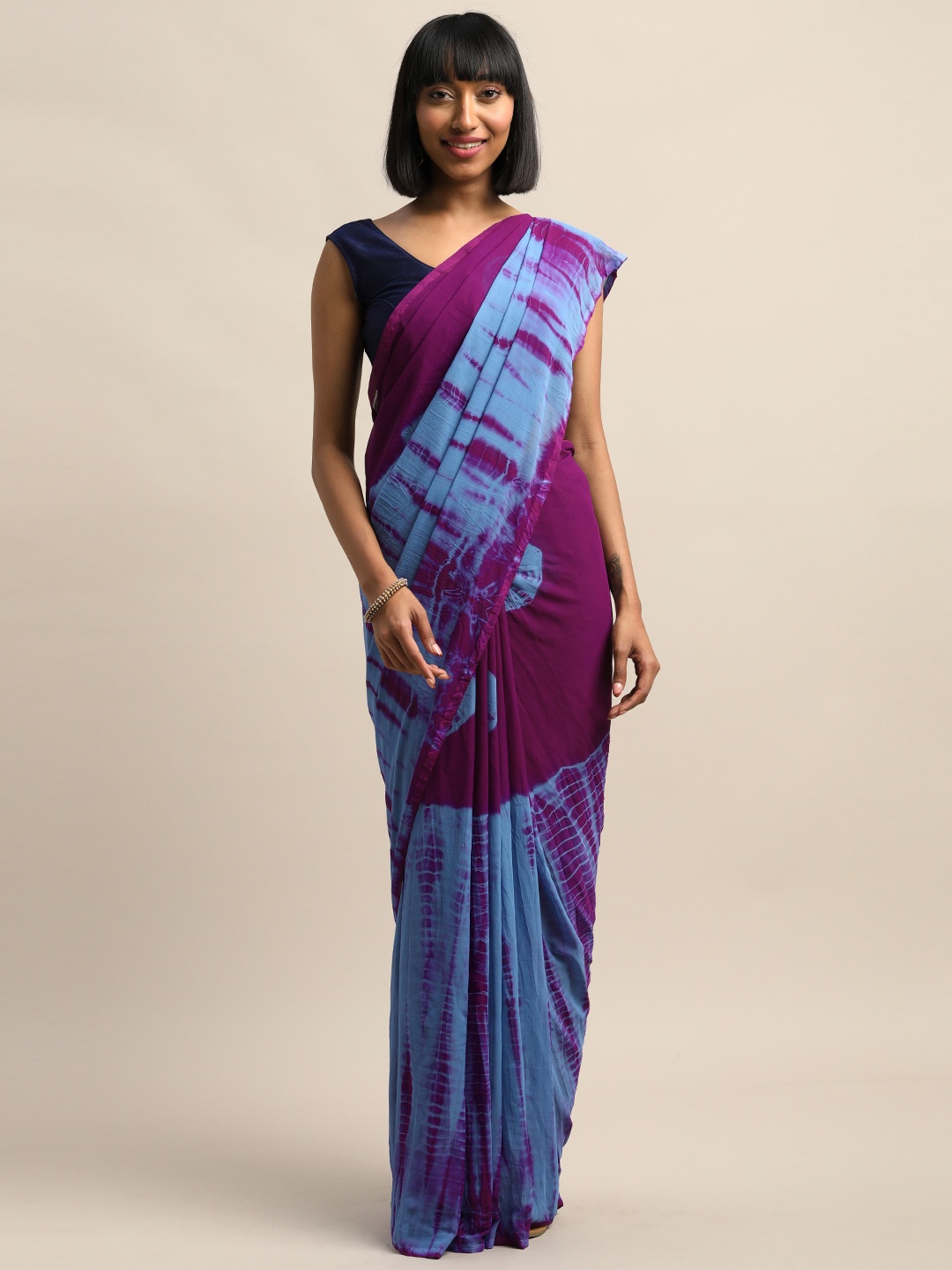 

Shaily Purple & Blue Poly Georgette Tie and Dye Saree
